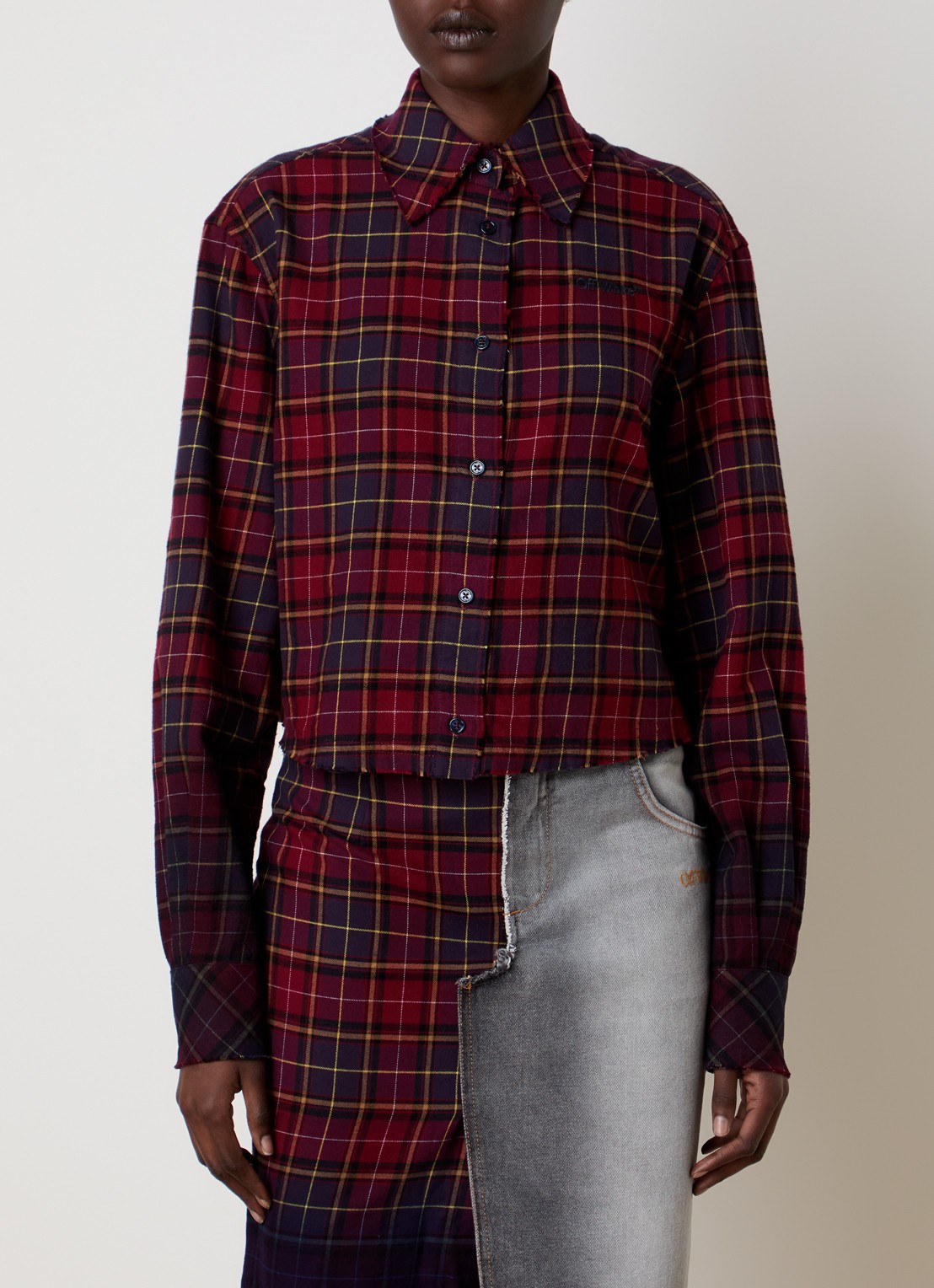 Off-White Check blouse met ruitdessin - achterkant bordeauxrood