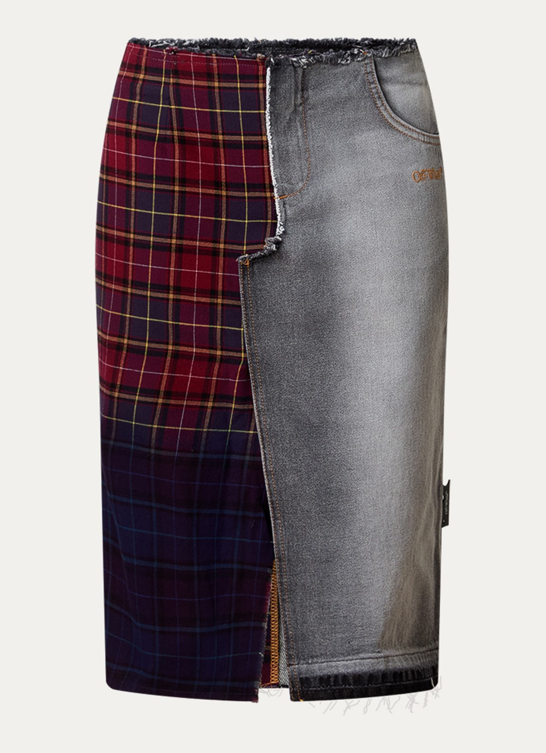 Off-White Check high waist midi spijkerrok met ruitdessin - voorkant 2 zwart