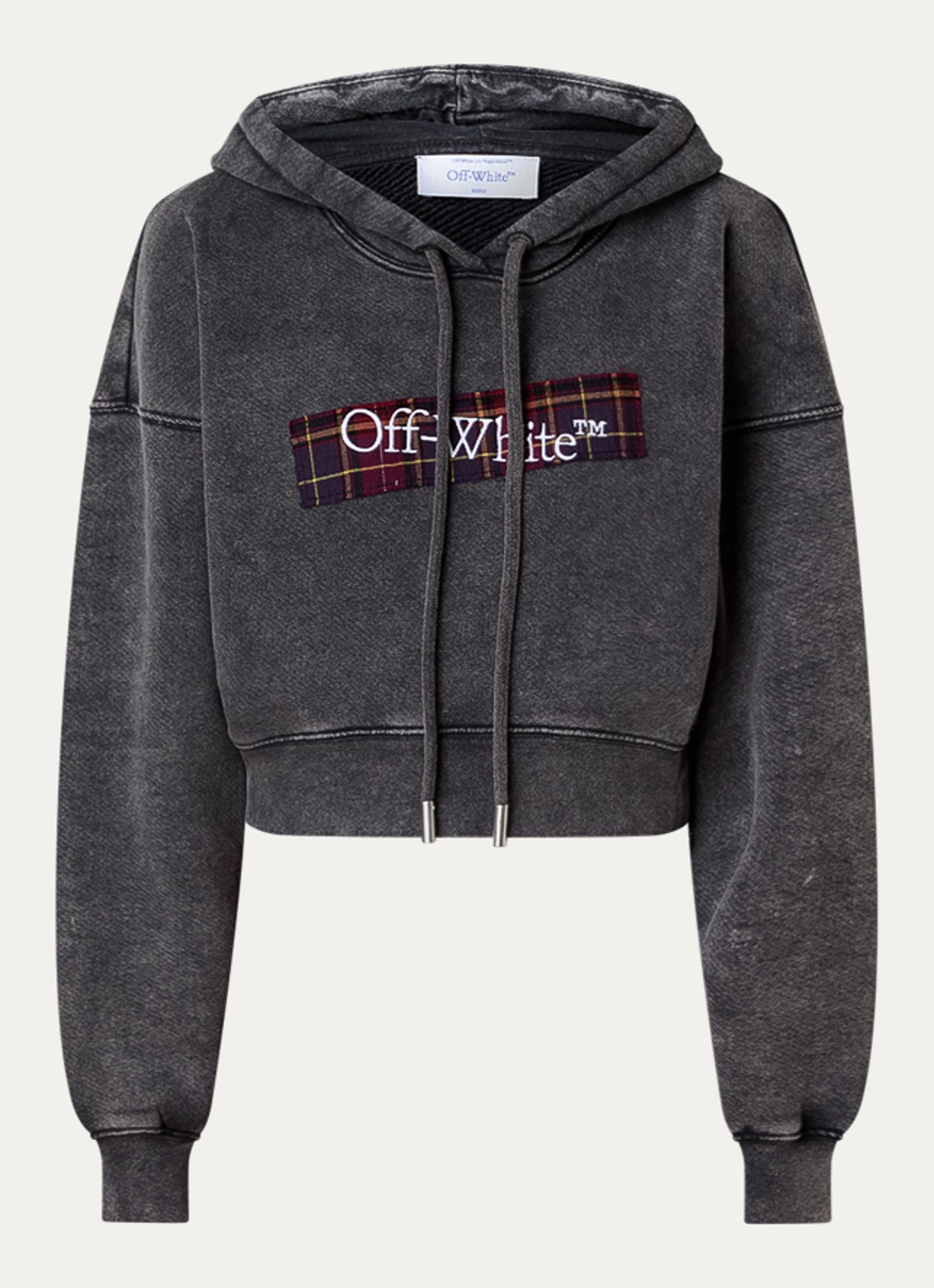 Off-White Check hoodie met logo - voorkant 4 antraciet