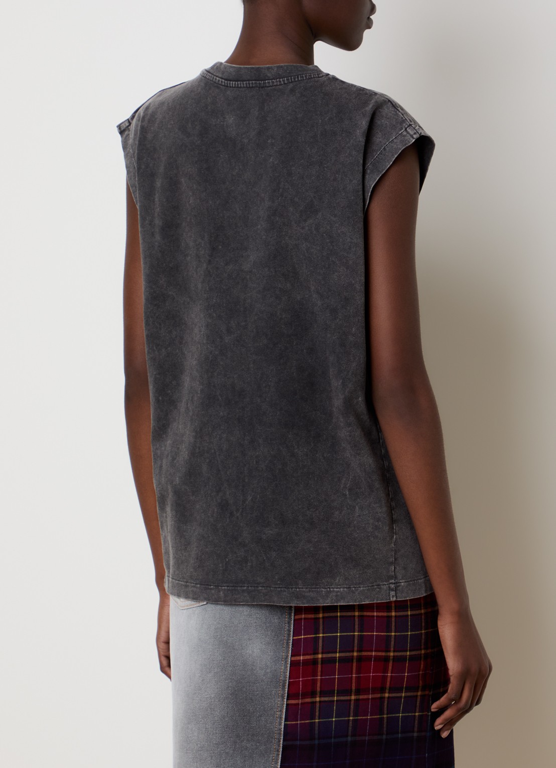 Off-White Check T-shirt met logo - achterkant antraciet