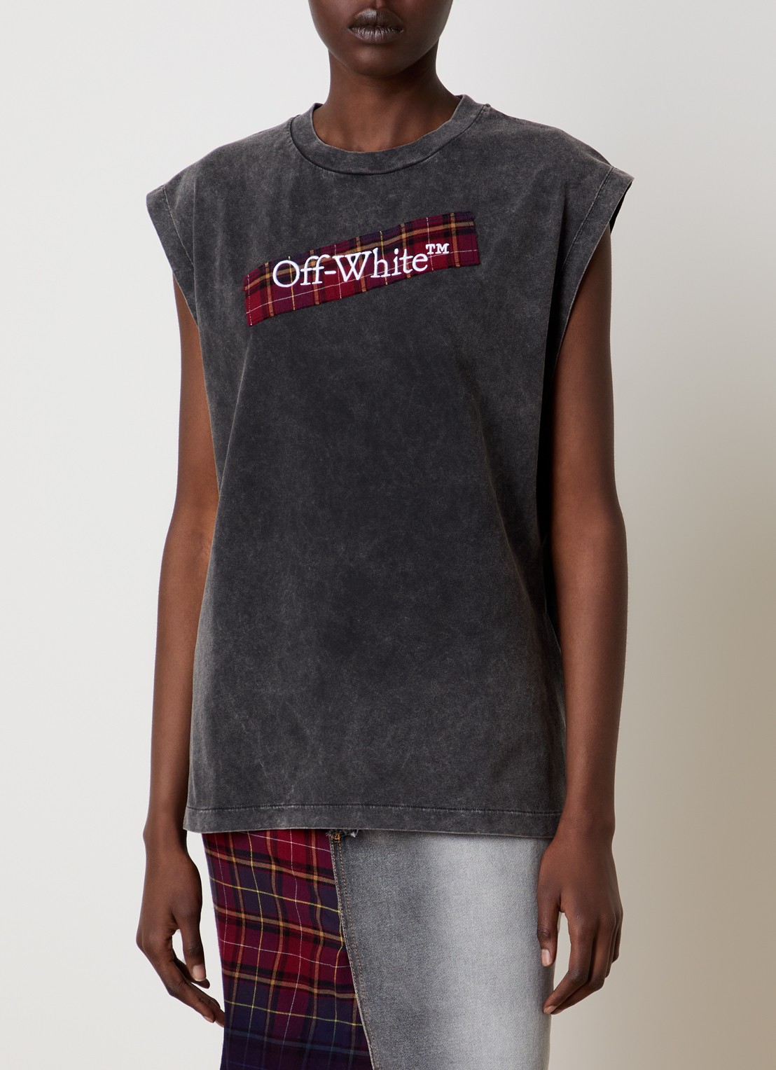 Off-White Check T-shirt met logo - detail 4 antraciet