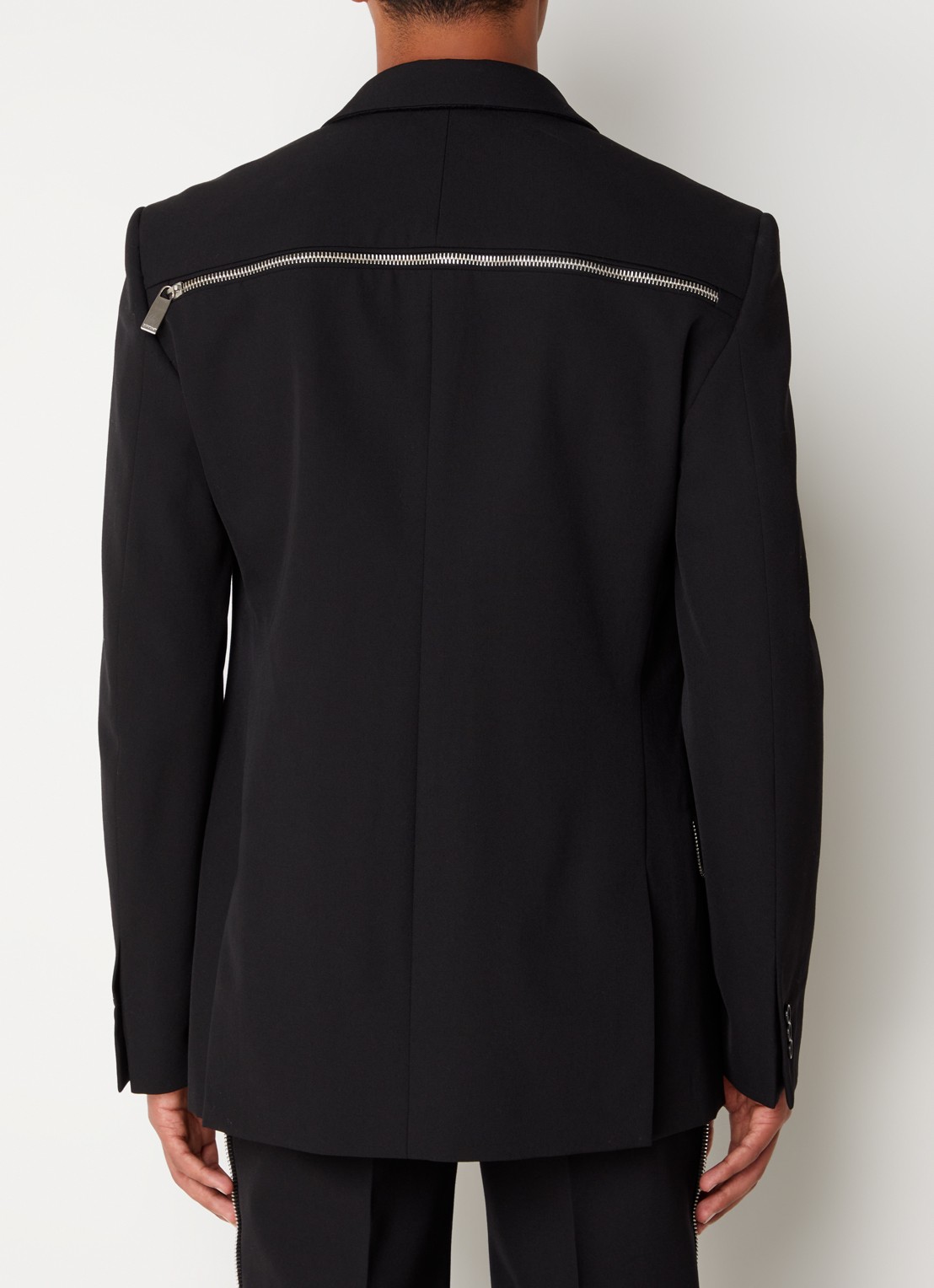 Off-White Double-breasted regular fit colbert van wol met ritsdetail - achterkant zwart