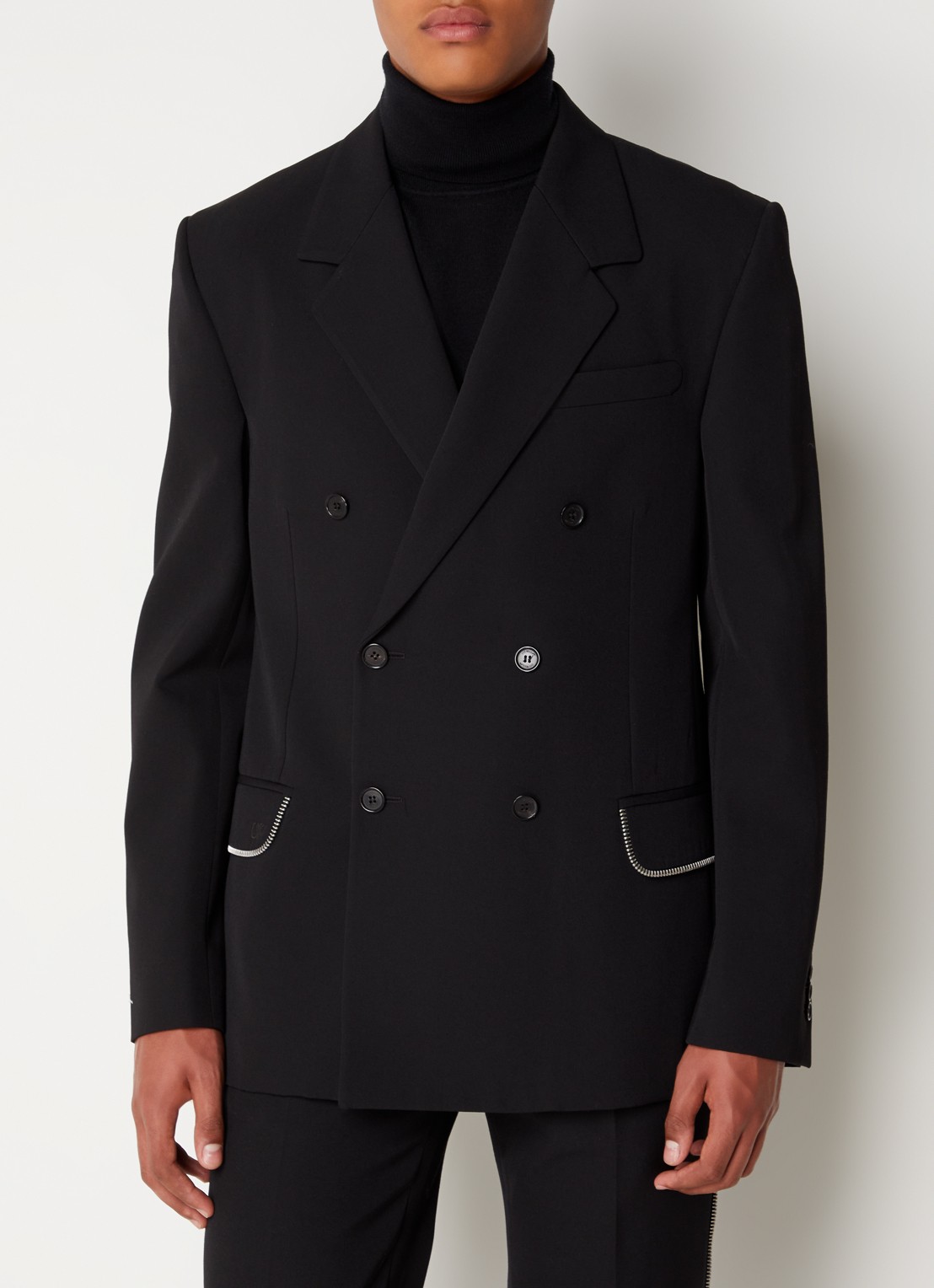 Off-White Double-breasted regular fit colbert van wol met ritsdetail - detail 2 zwart