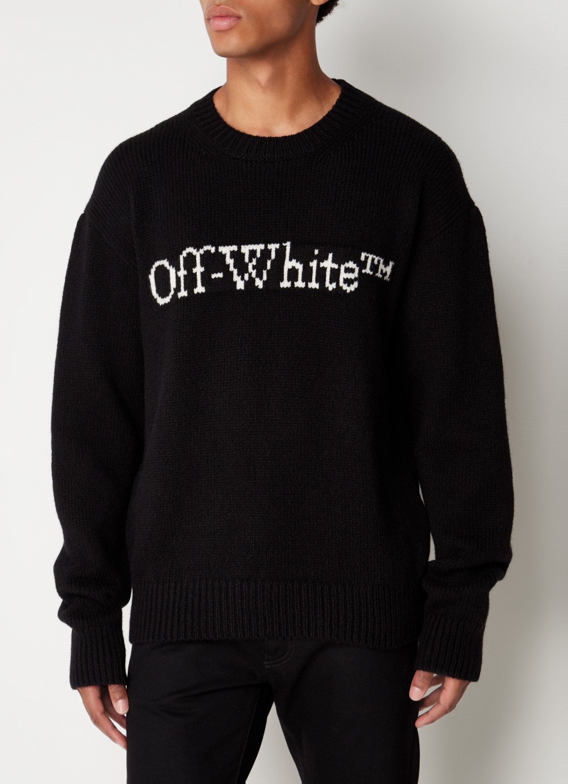 Off-White Grofgebreid trui in wolblend met ingebreid logo - detail 4 zwart