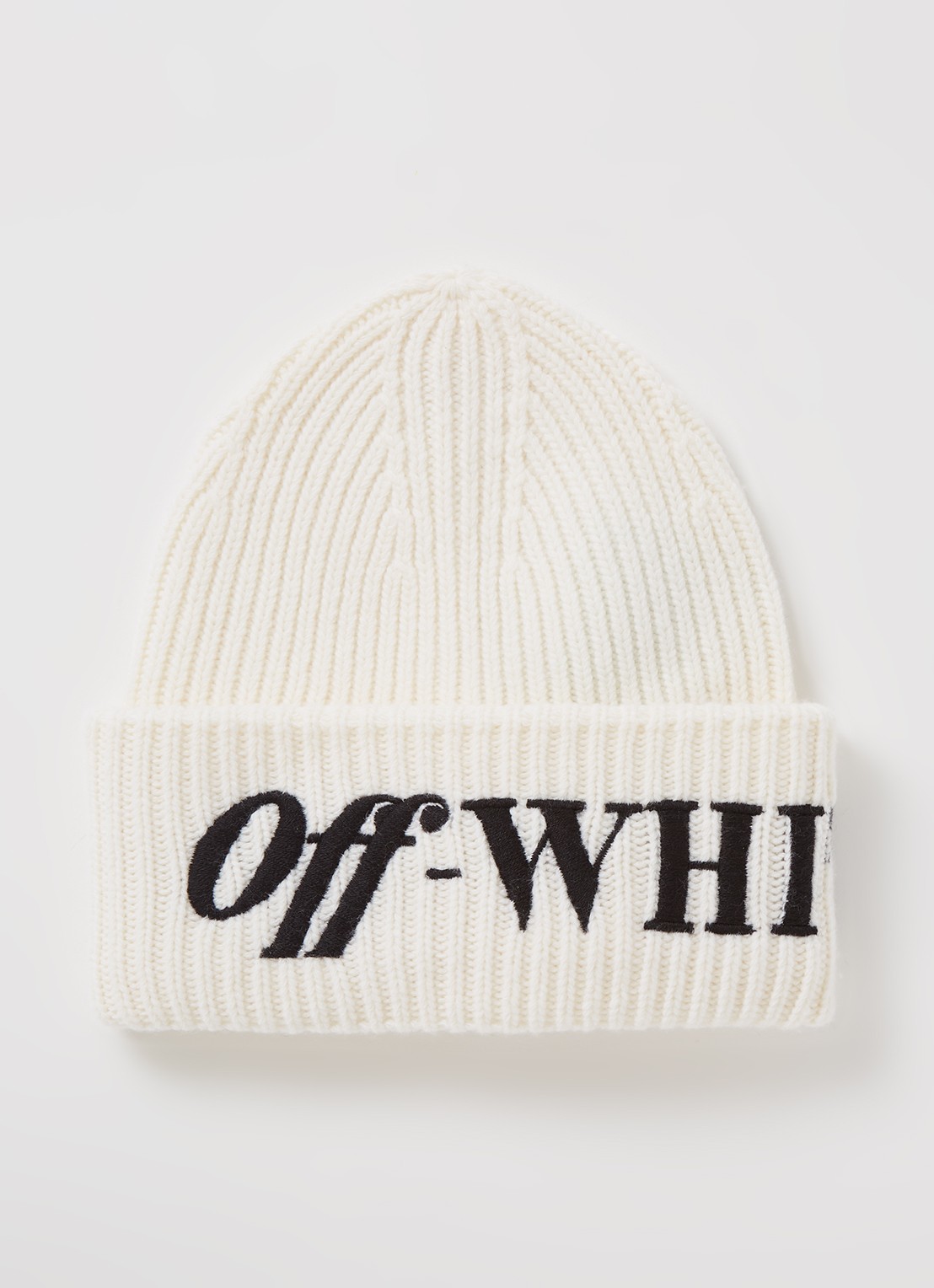 Off-White Grofgebreide muts van wol met logoborduring - voorkant gebroken wit