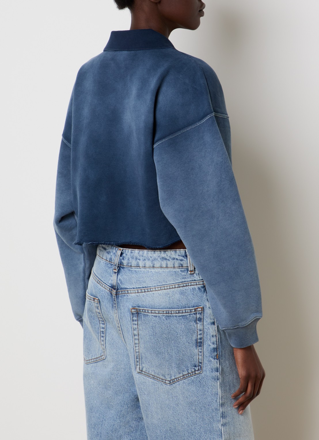 Off-White Laundry cropped polo met logo - achterkant 3 staalblauw