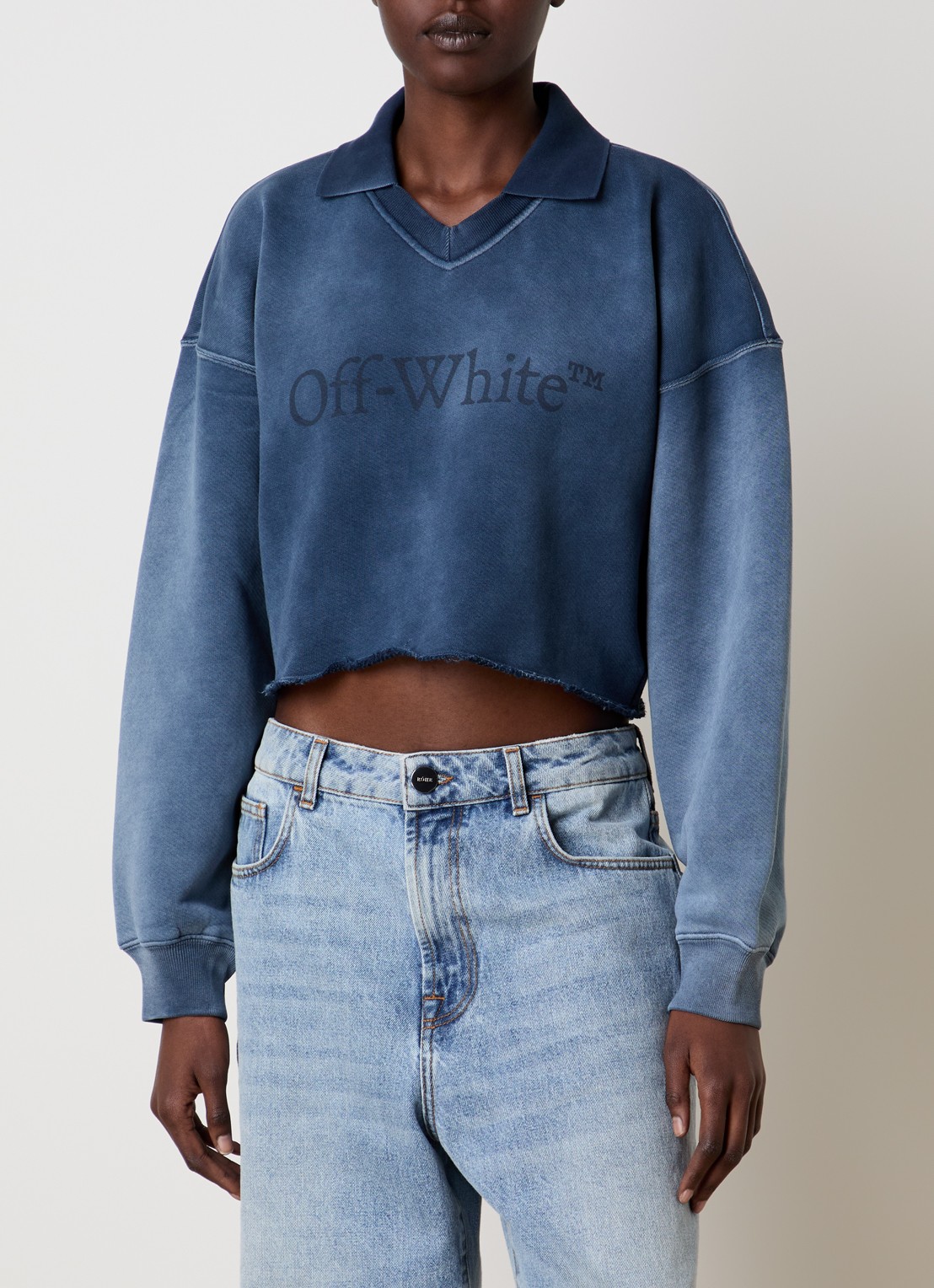 Off-White Laundry cropped polo met logo - detail 4 staalblauw