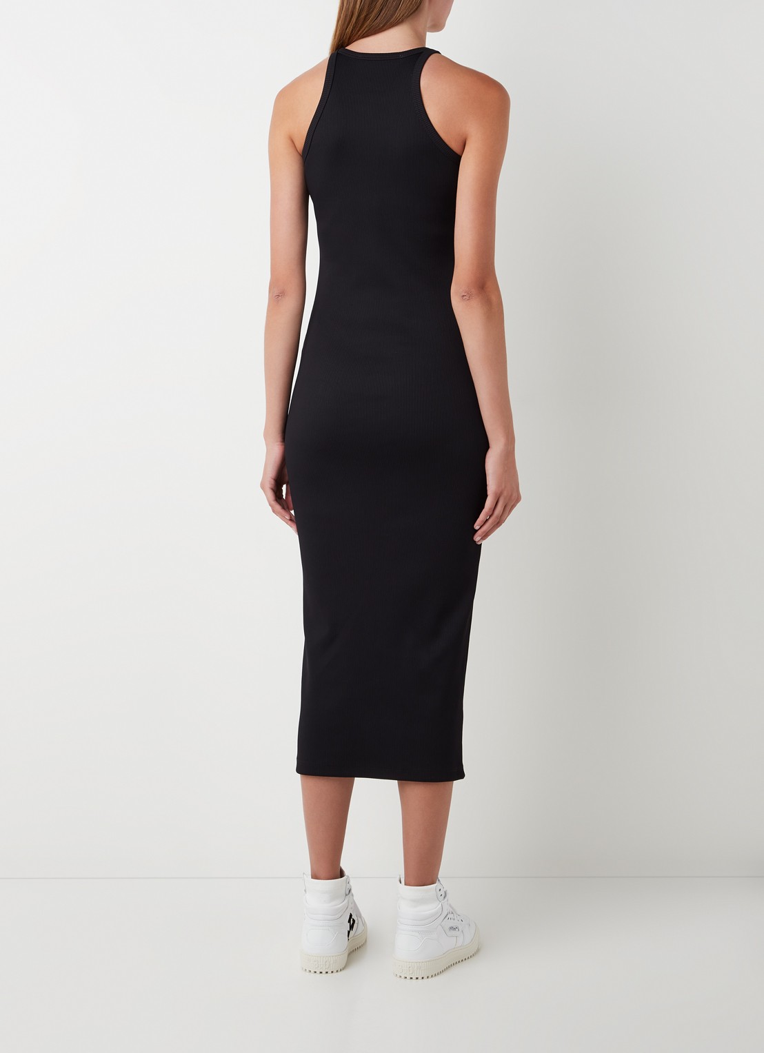 Off-White Lux midi jurk met logoprint en ribstructuur - achterkant 2 zwart