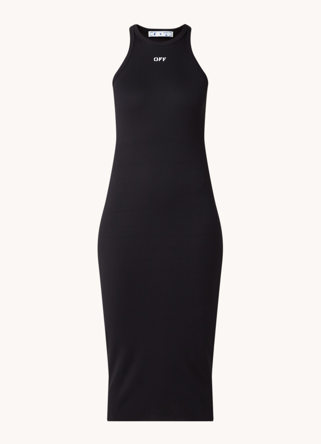 Off-White Lux midi jurk met logoprint en ribstructuur - voorkant 3 zwart