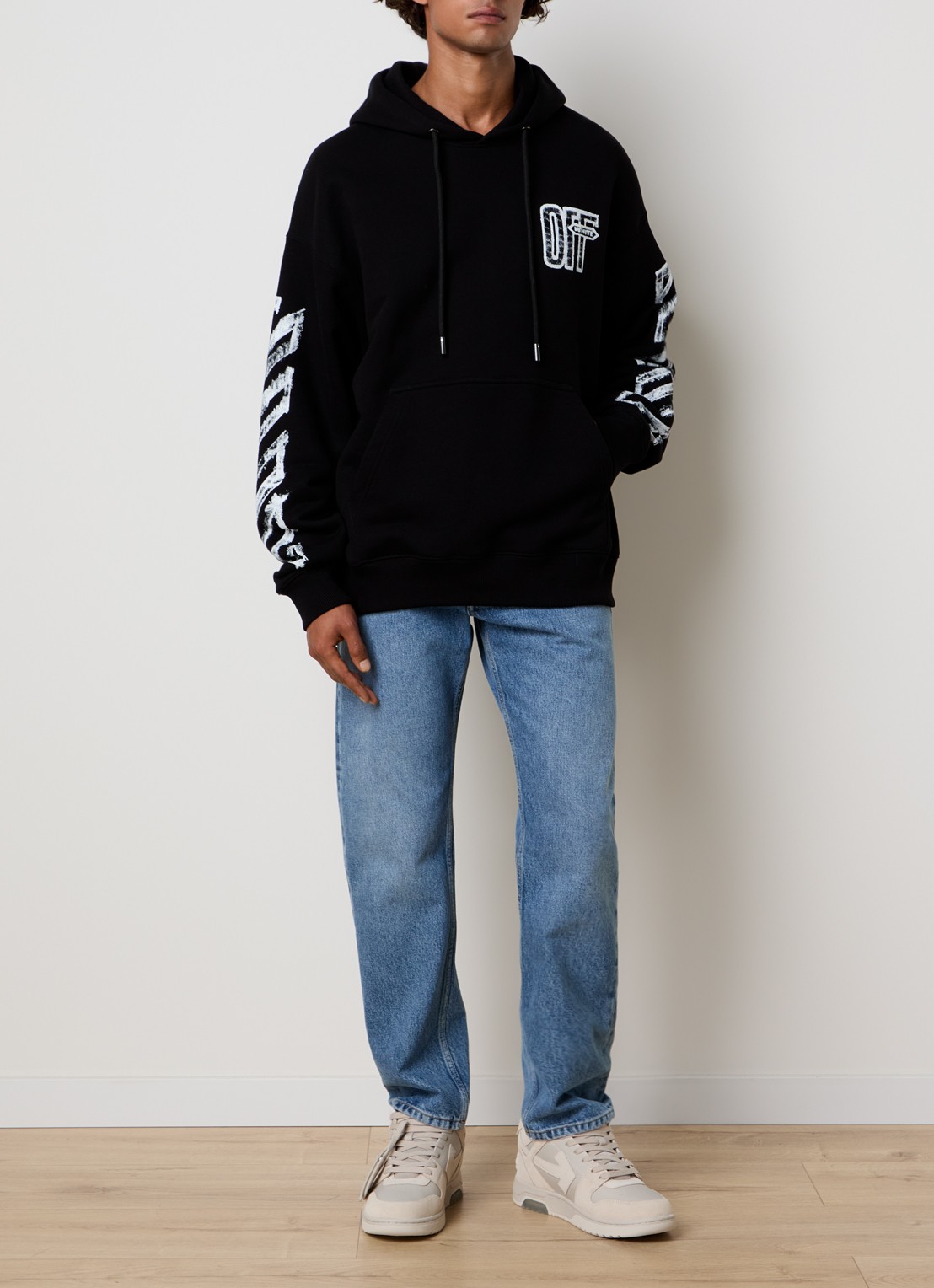 Off-White Motion hoodie met logo- en backprint - voorkant 2 zwart