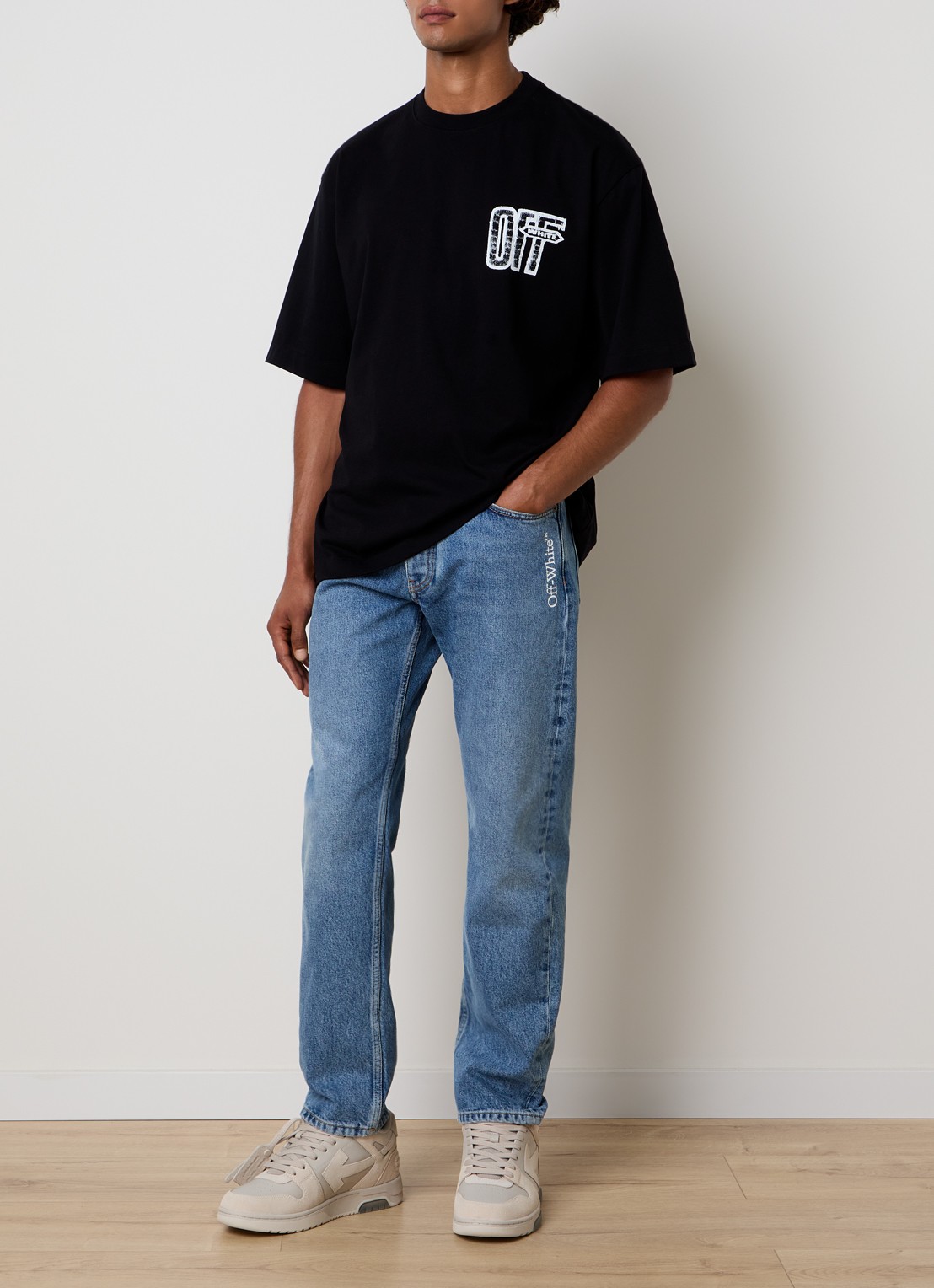 Off-White Motion T-shirt met logo- en backprint - voorkant 2 zwart