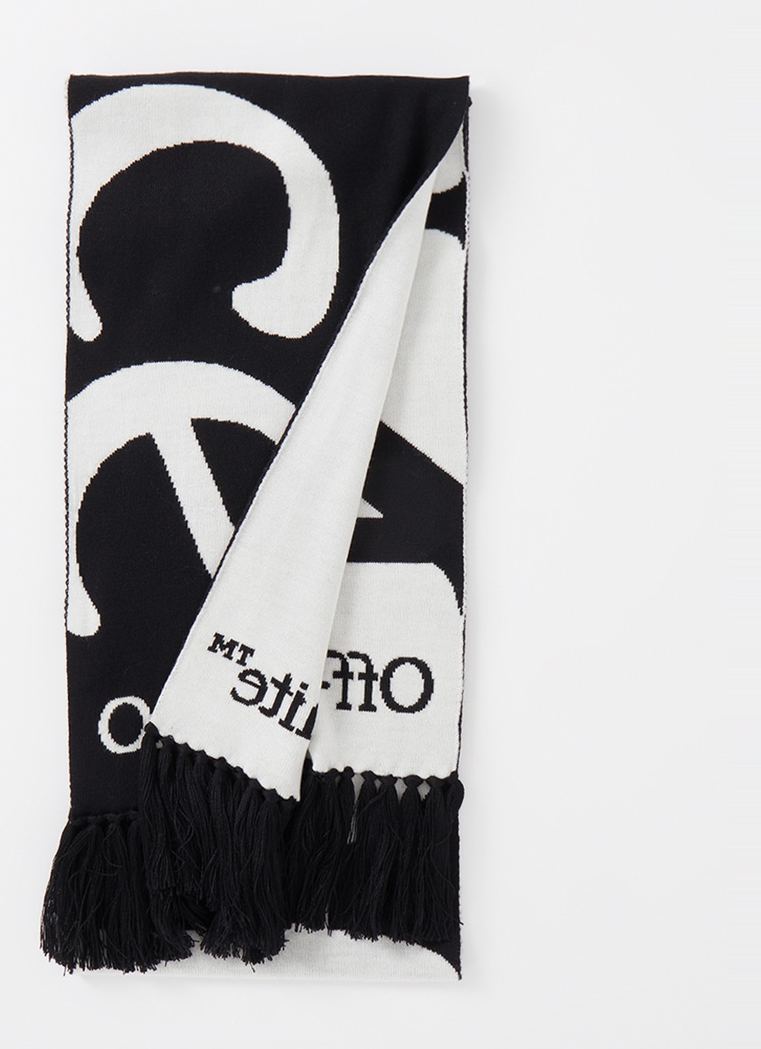 Off-White No Offence sjaal van scheerwol met logo 220 x 25 cm - voorkant zwart