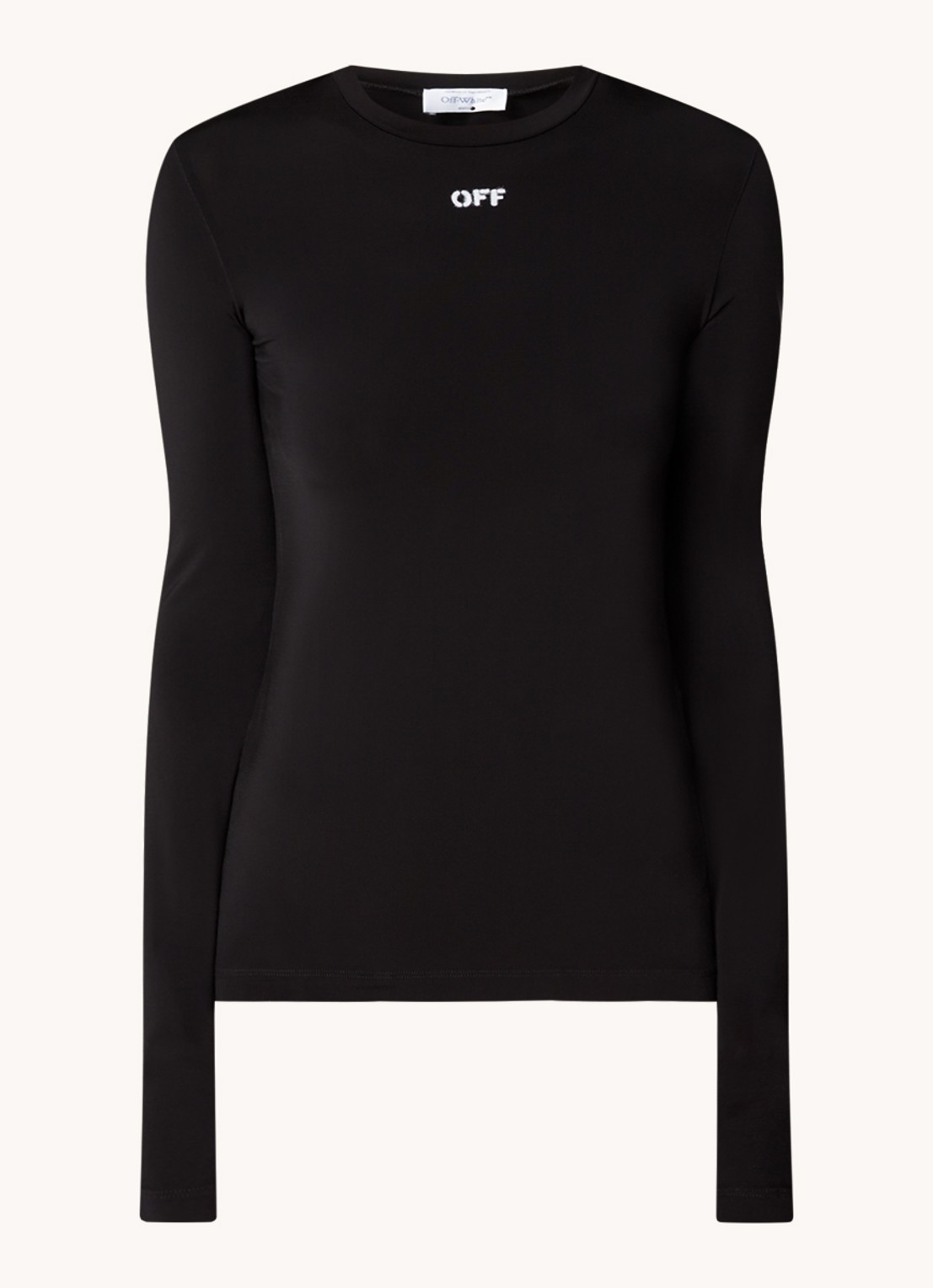 Off-White Off Stamp longsleeve met ribstructuur en logo - voorkant zwart