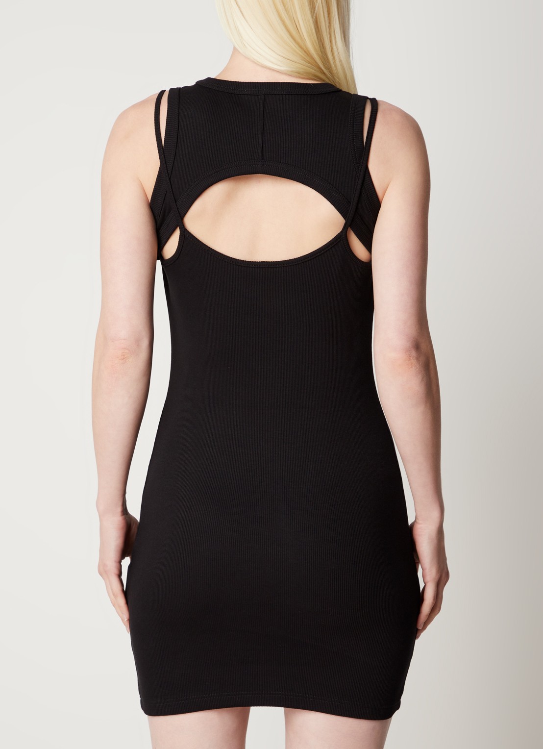 Off-White Off Stamp mini jurk met ribstructuur en cut-out detail - achterkant 5 zwart
