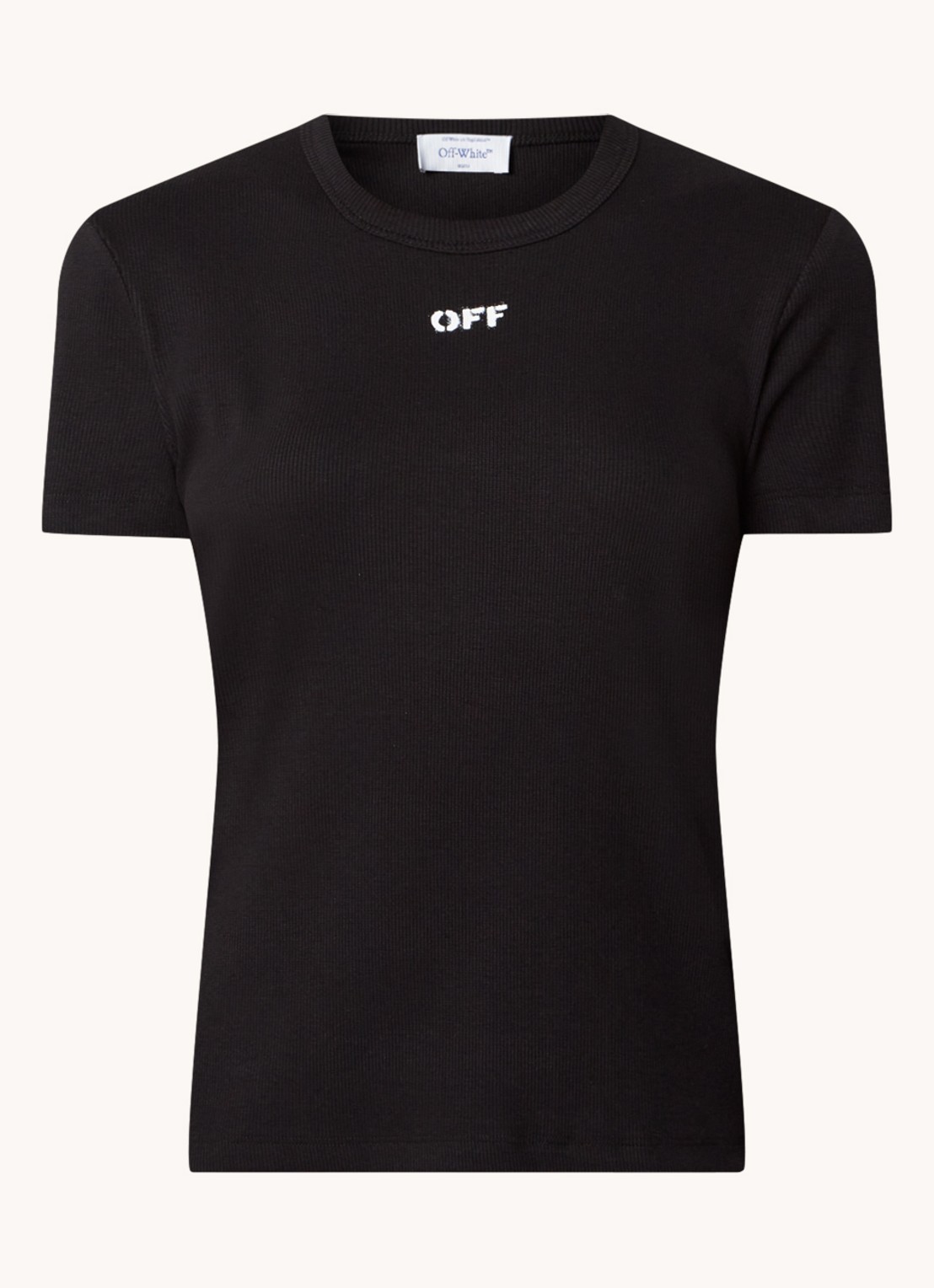 Off-White Off Stamp ribgebreide T-shirt met logo - voorkant 2 zwart
