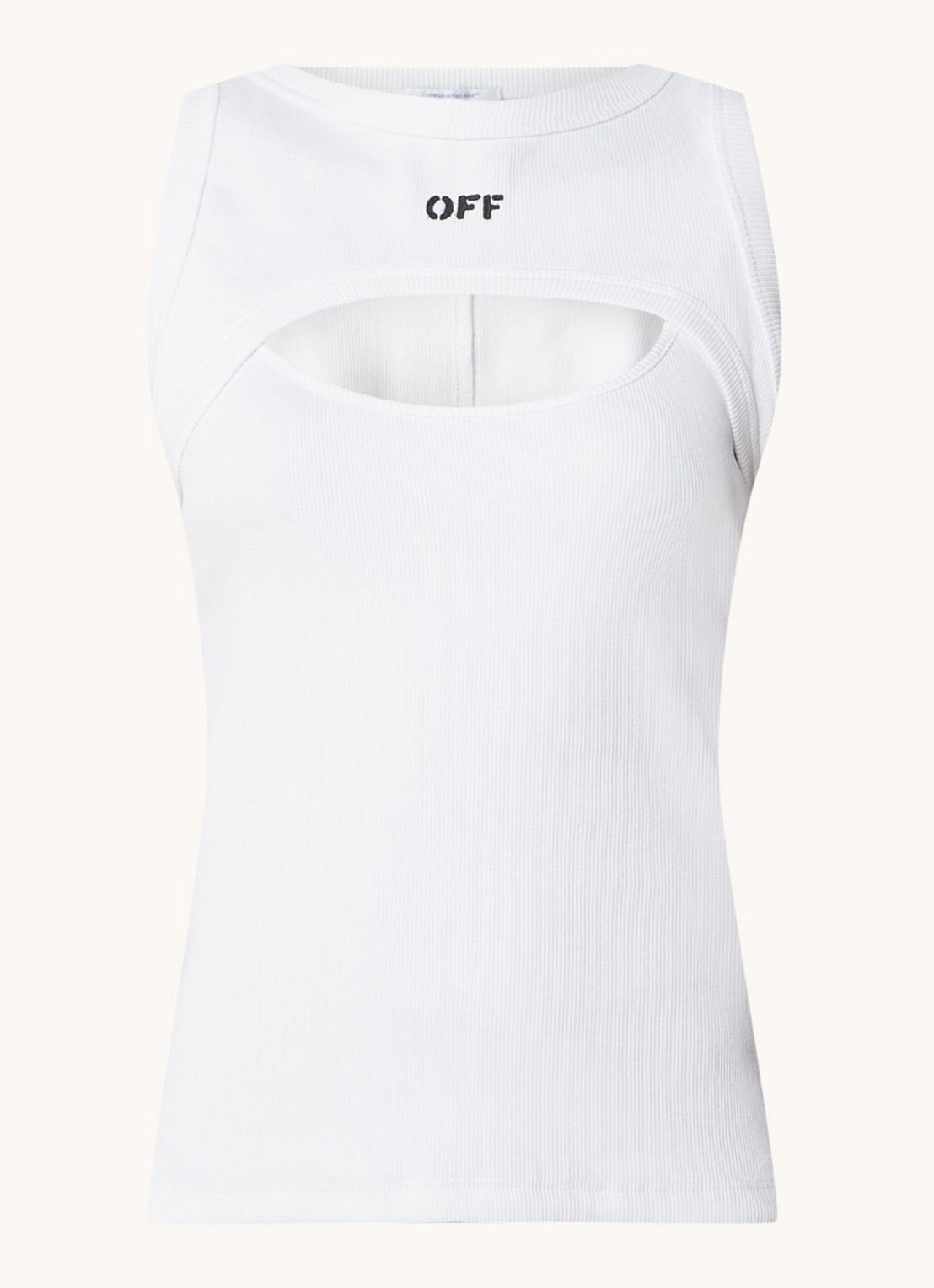 Off-White Off Stamp tanktop met logo en ribstructuur - voorkant 2 wit