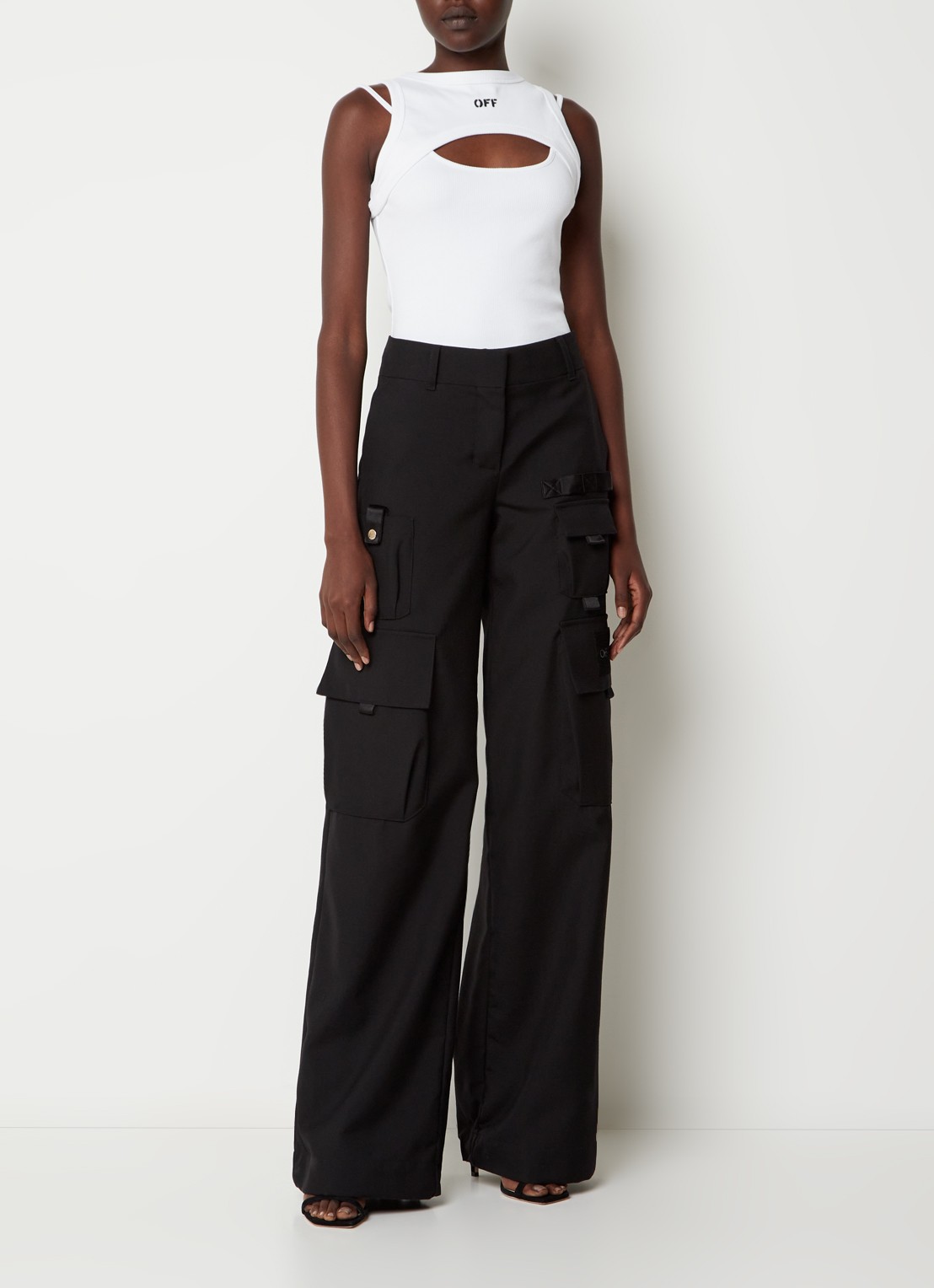 Off-White Off Stamp tanktop met logo en ribstructuur - voorkant 3 wit