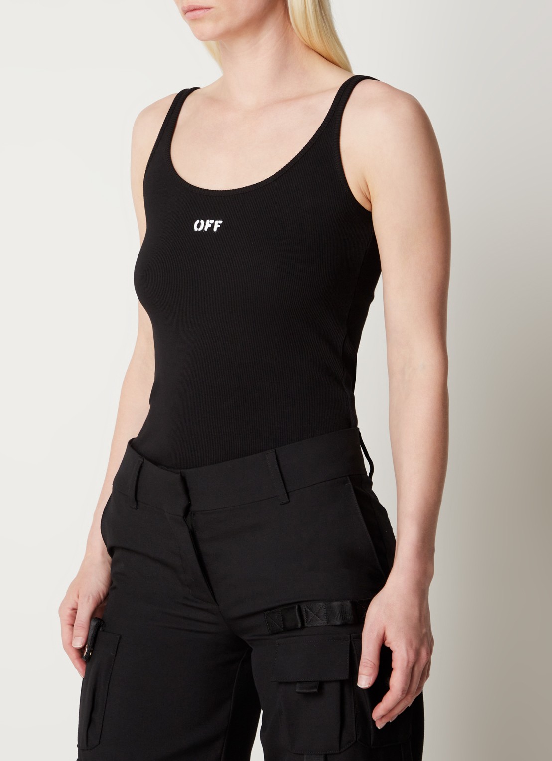 Off-White Off Stamp tanktop met ribstructuur en logo - detail 4 zwart
