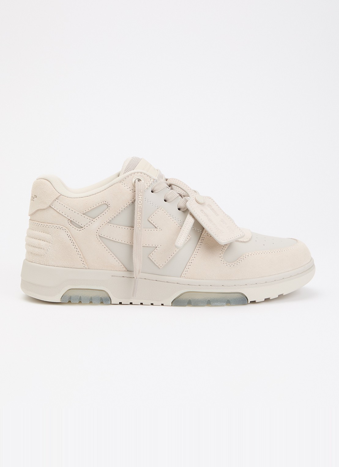 Off-White Out Of Office sneaker van kalfsleer met kalfssuède details - voorkant 2 beige