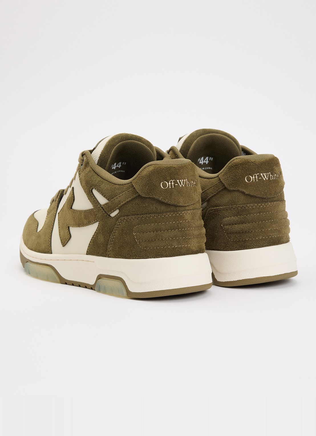Off-White Out Of Office sneaker van kalfsleer met kalfssuède details - achterkant 5 olijfgroen