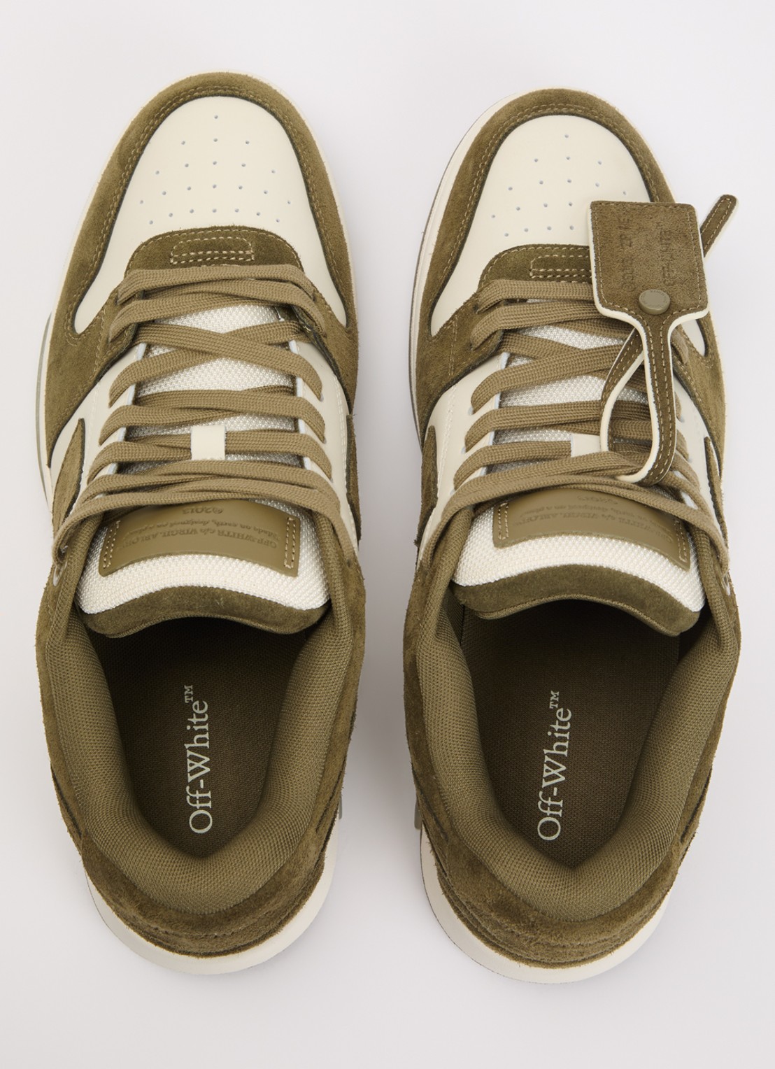 Off-White Out Of Office sneaker van kalfsleer met kalfssuède details - detail 2 olijfgroen