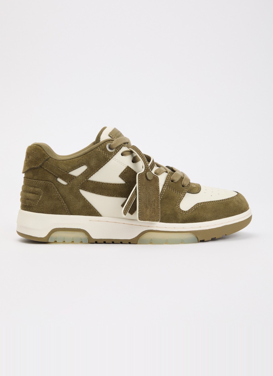 Off-White Out Of Office sneaker van kalfsleer met kalfssuède details - voorkant 6 olijfgroen