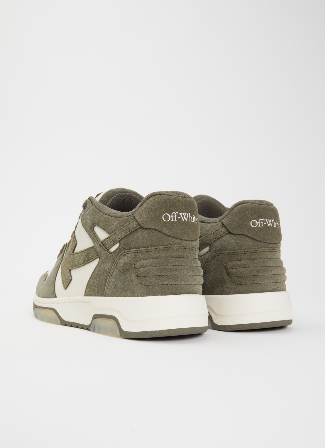 Off-White Out Of Office sneaker van kalfsleer met suède details - achterkant 6 olijfgroen