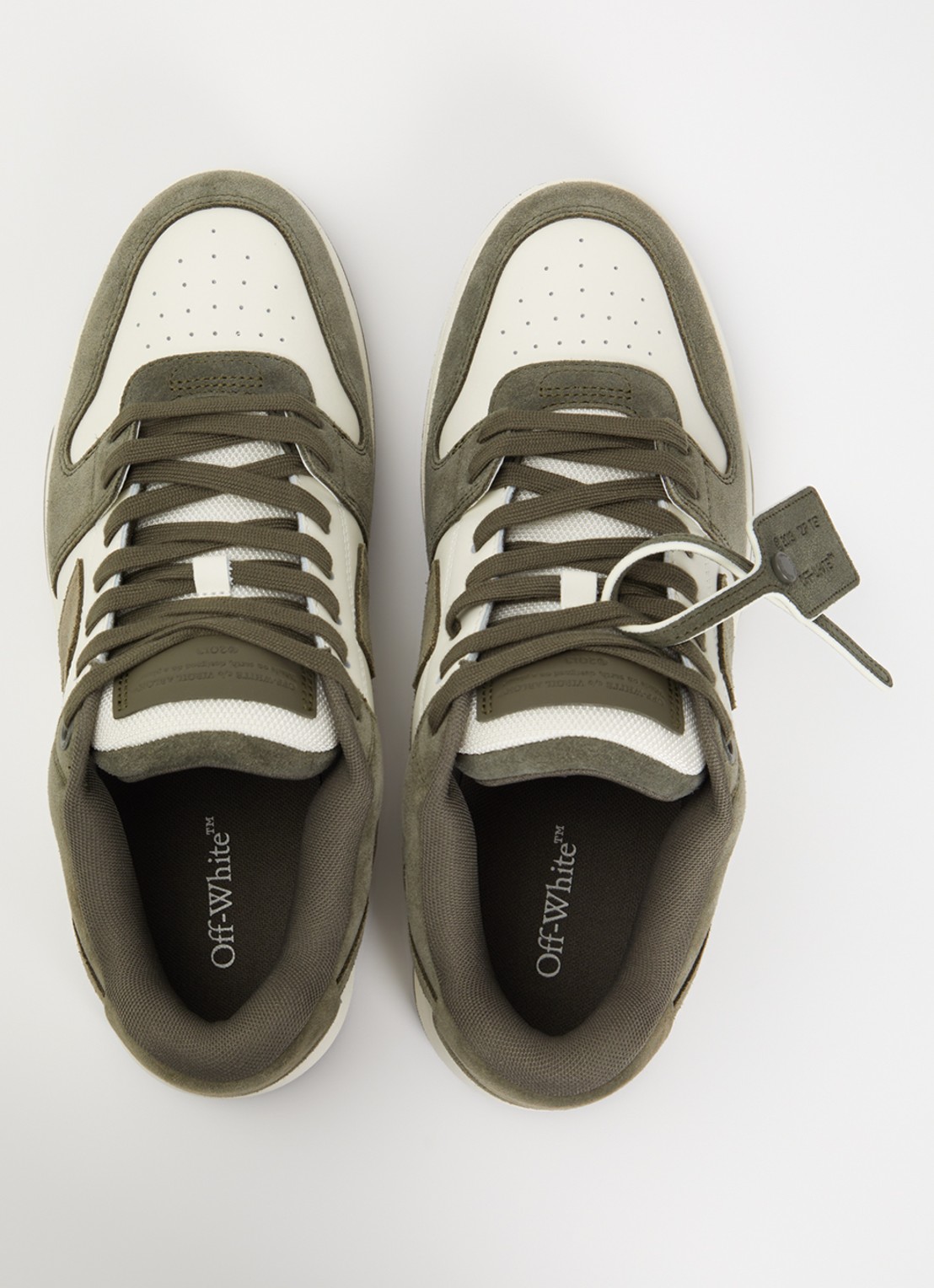Off-White Out Of Office sneaker van kalfsleer met suède details - detail 3 olijfgroen