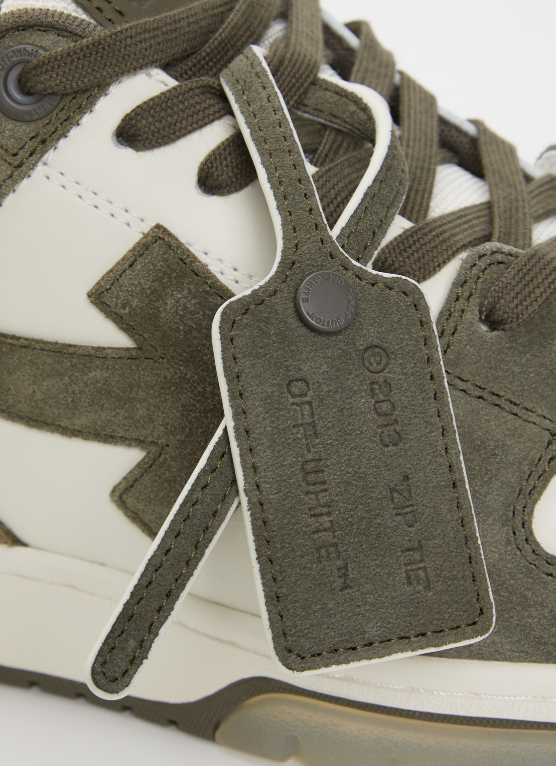 Off-White Out Of Office sneaker van kalfsleer met suède details - detail 5 olijfgroen