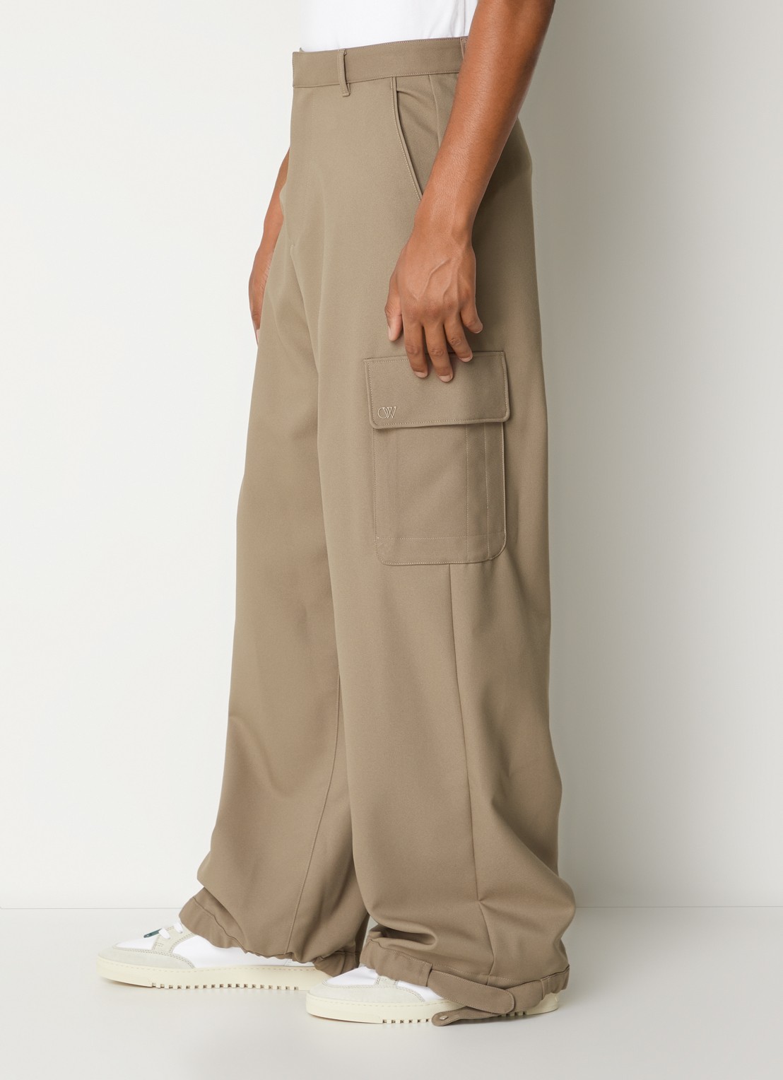 Off-White Ow Emb Drill wide fit cargobroek met klepzakken - detail 5 beige