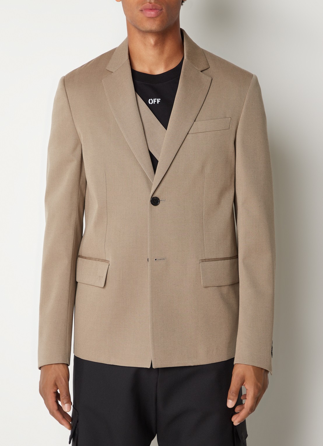 Off-White Ow Emb regular fit colbert van wol met klepzakken - detail 2 beige