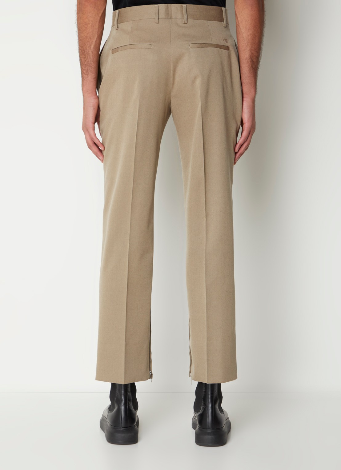 Off-White Ow straight fit pantalon van wol met ritsdetail - achterkant 6 donkerbeige