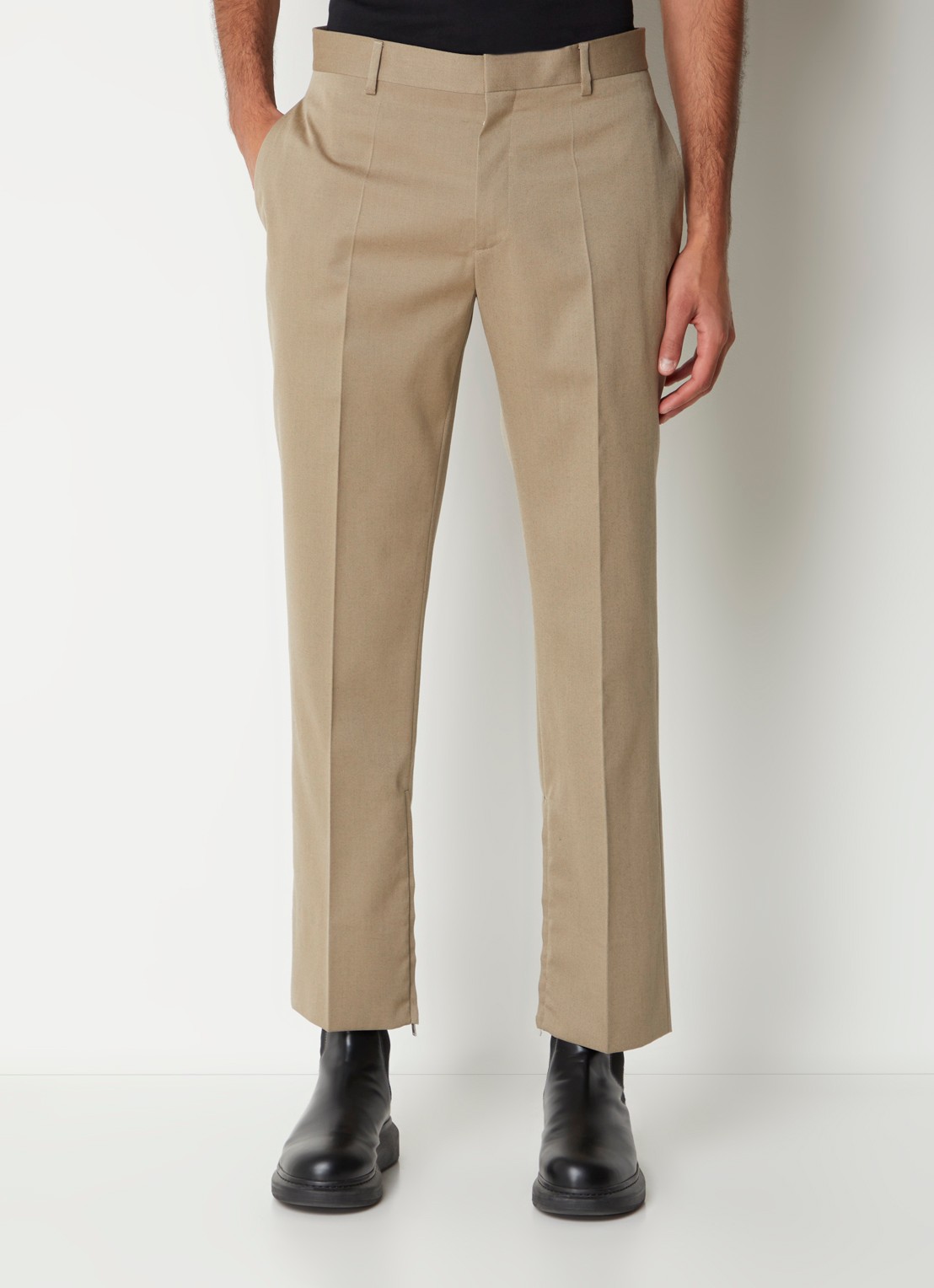 Off-White Ow straight fit pantalon van wol met ritsdetail - detail 3 donkerbeige