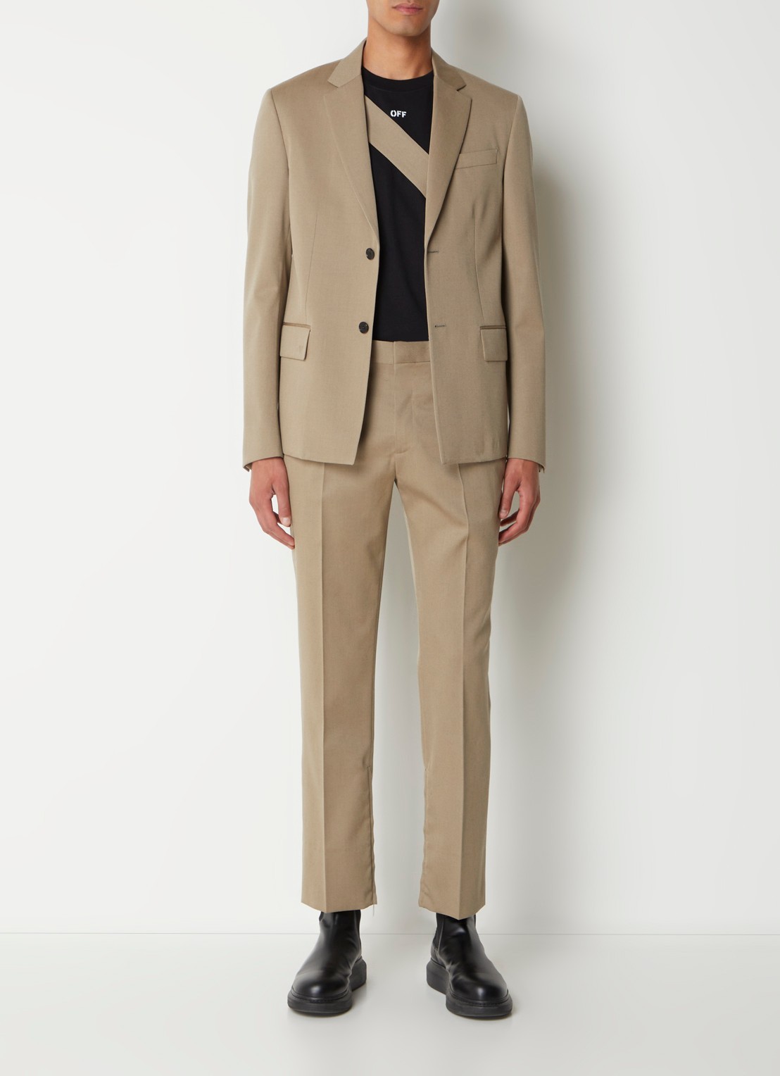 Off-White Ow straight fit pantalon van wol met ritsdetail - voorkant 2 donkerbeige