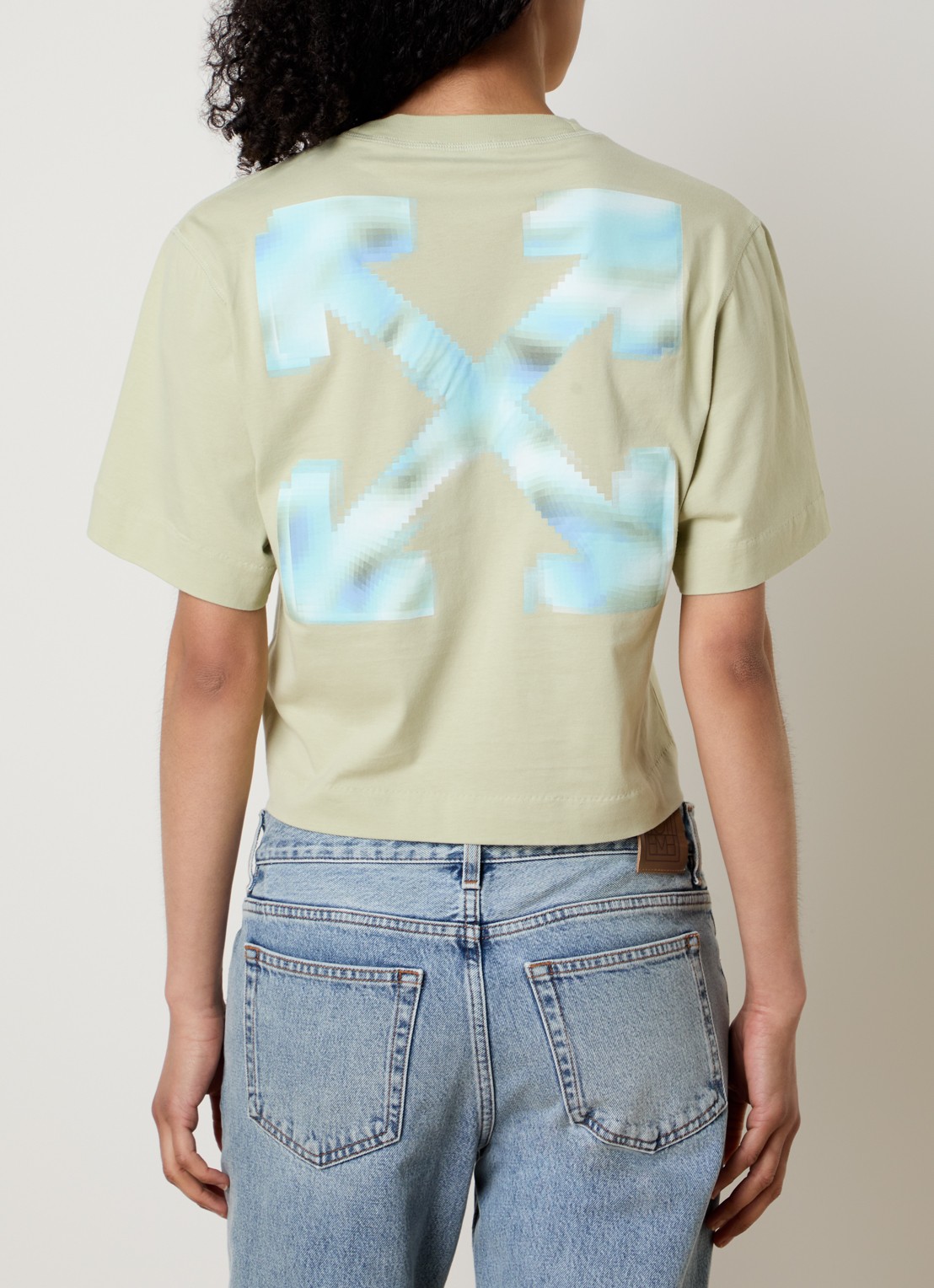 Off-White Pixel Arrow cropped T-shirt met logo - detail lindegroen