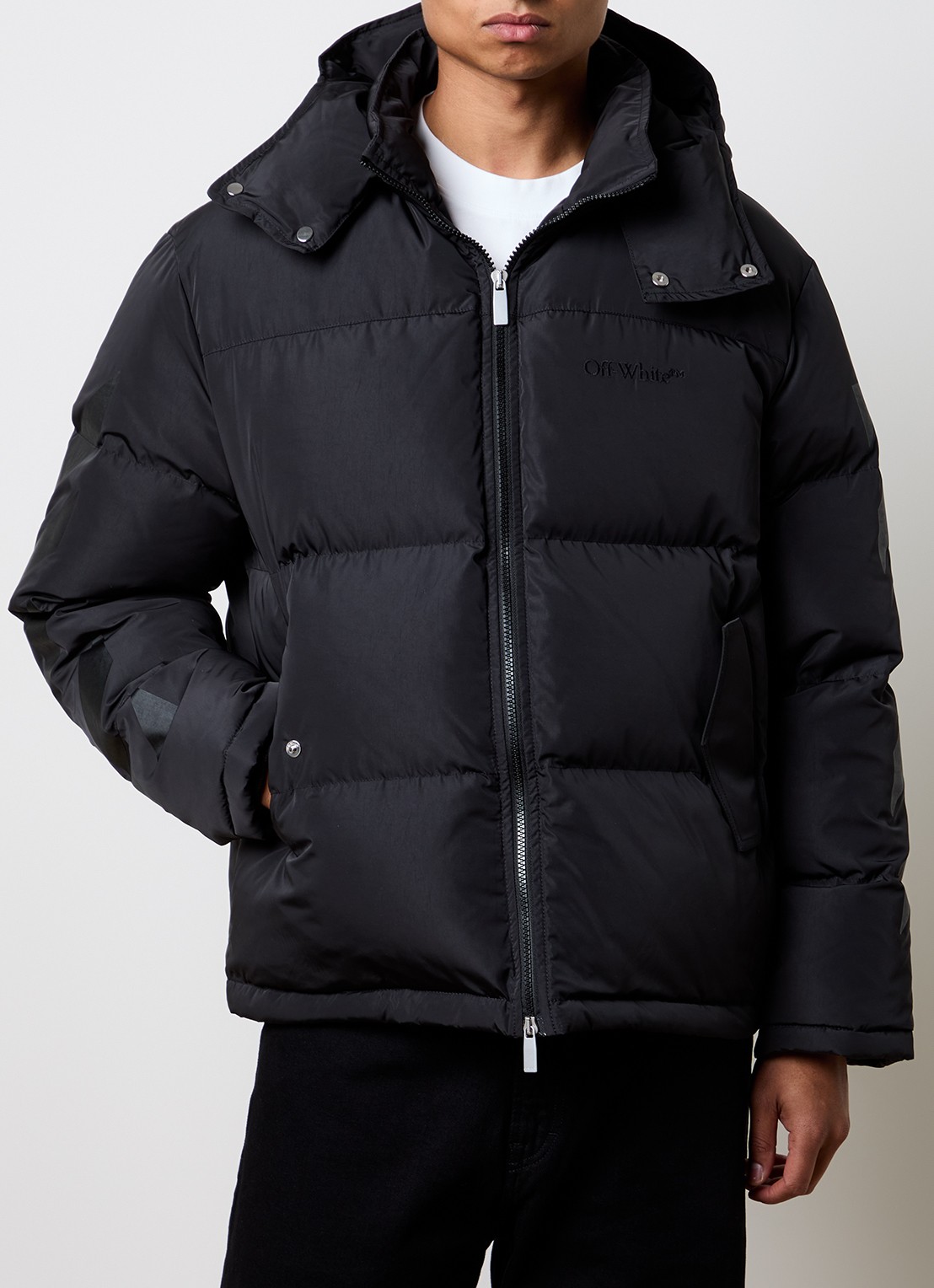 Off-White Puffer jack met donsvulling en afneembare capuchon - achterkant 6 zwart