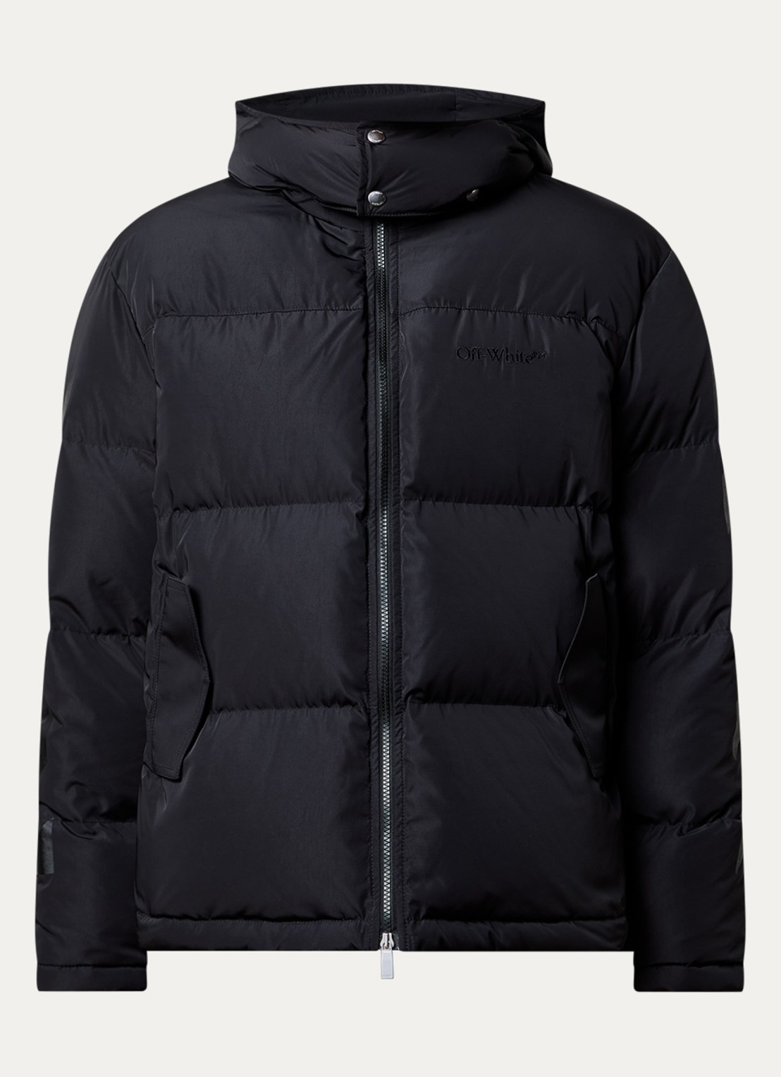Off-White Puffer jack met donsvulling en afneembare capuchon - voorkant 4 zwart