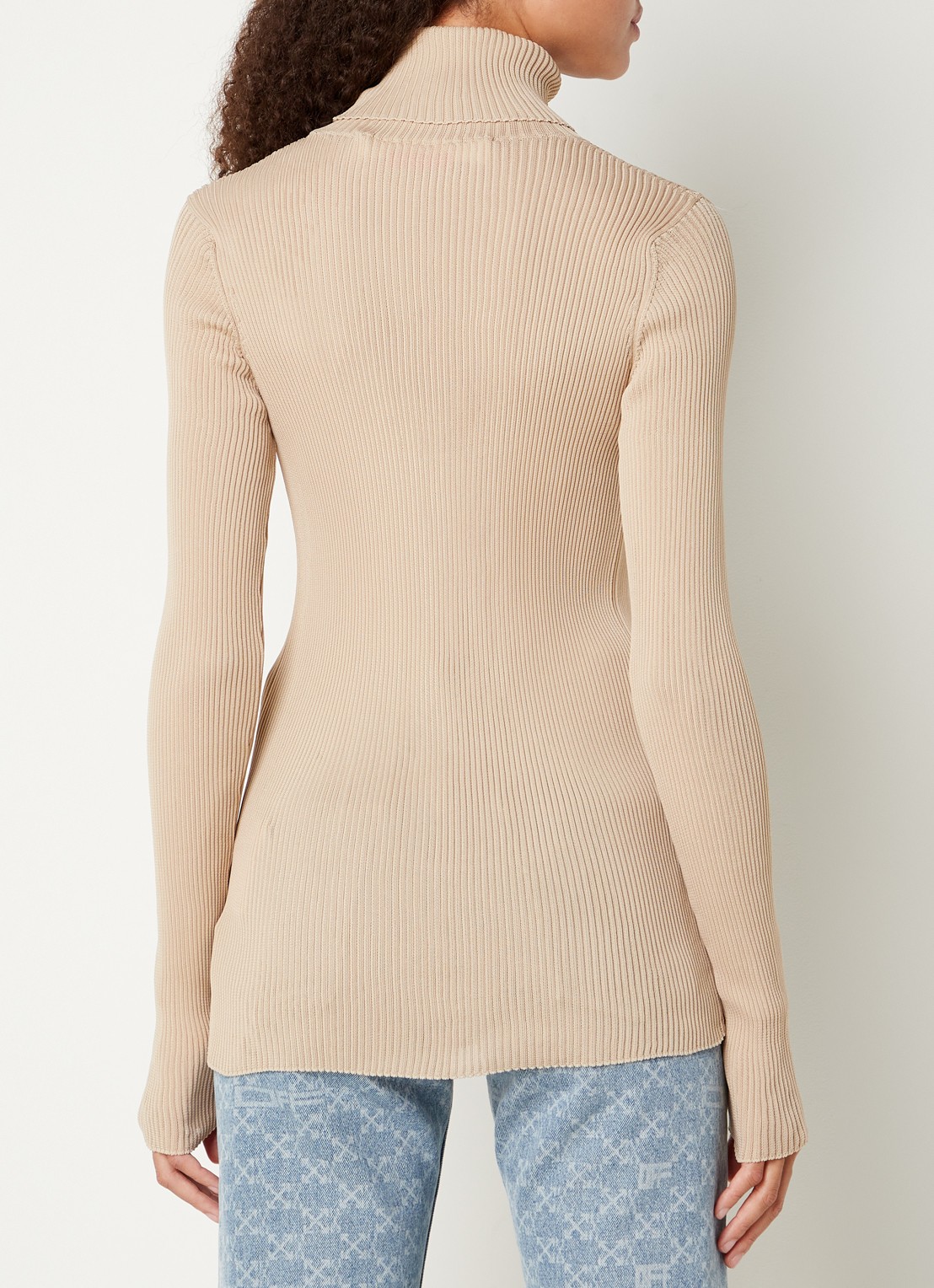 Off-White Ribgebreide coltrui met stretch - achterkant 3 steenrood