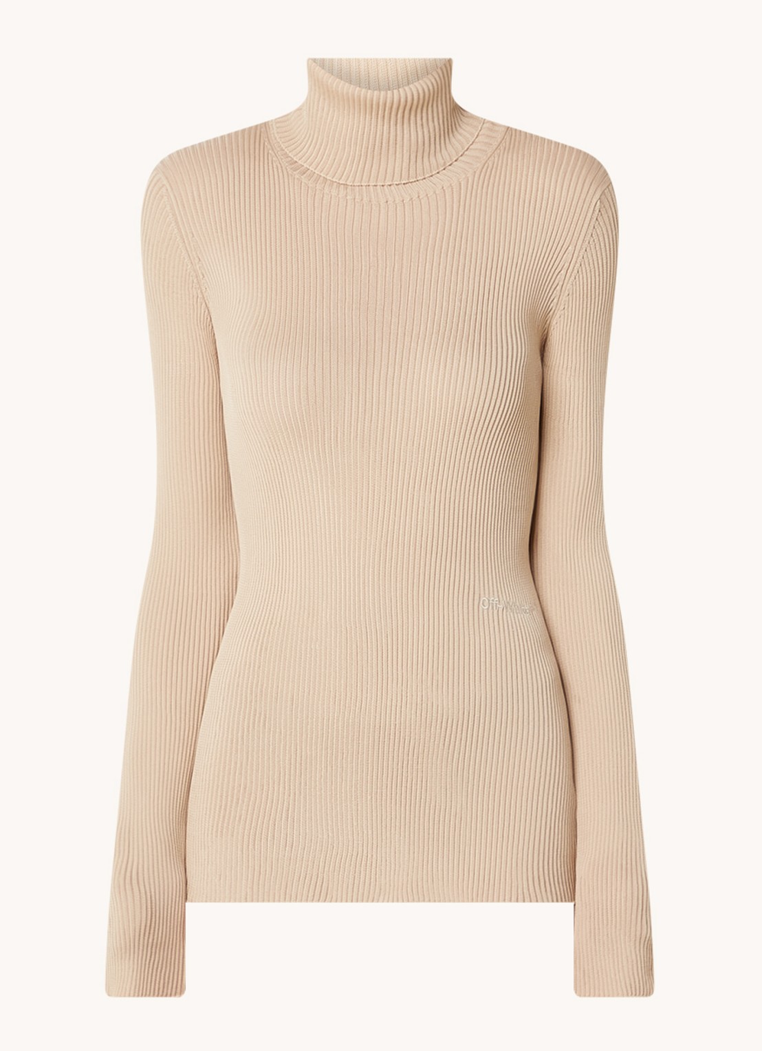 Off-White Ribgebreide coltrui met stretch - voorkant steenrood
