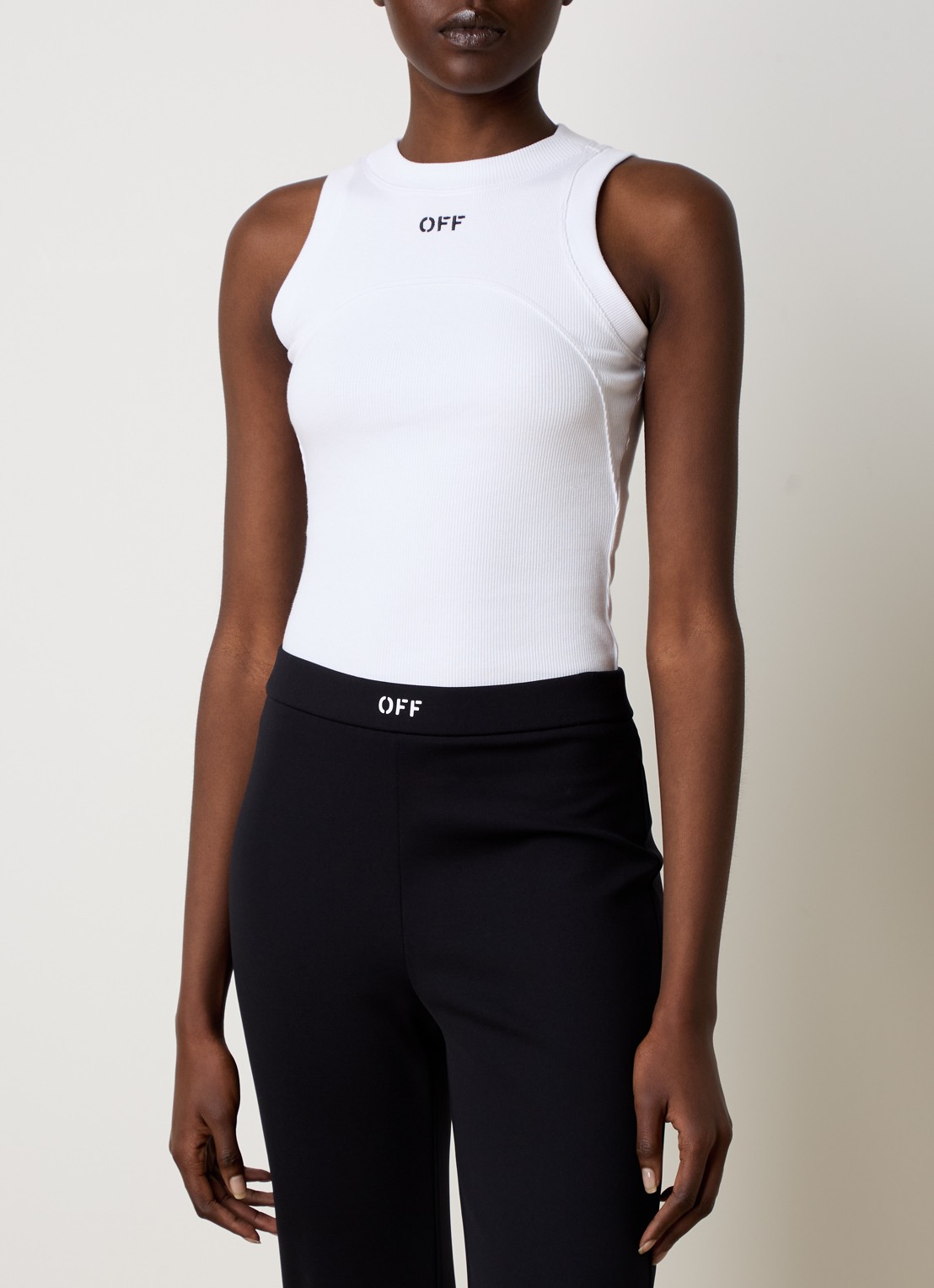 Off-White Ribgebreide tanktop met logoborduring - detail 3 gebroken wit