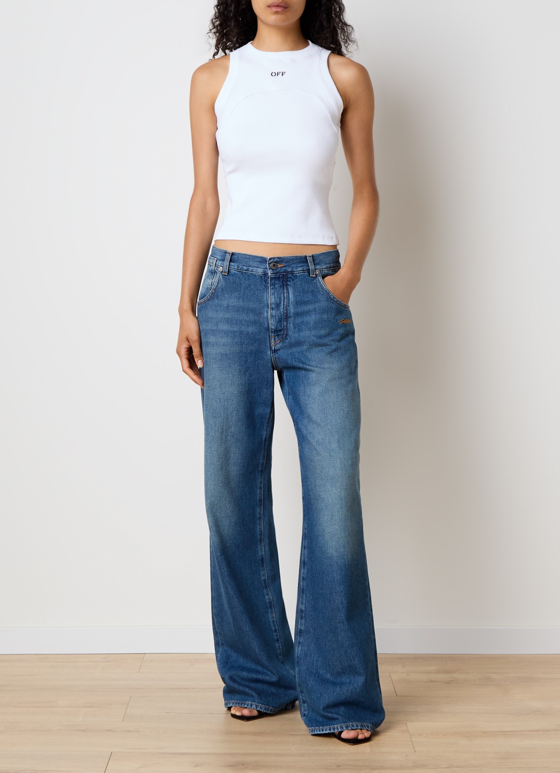 Off-White Ribgebreide tanktop met logoborduring - voorkant 2 wit