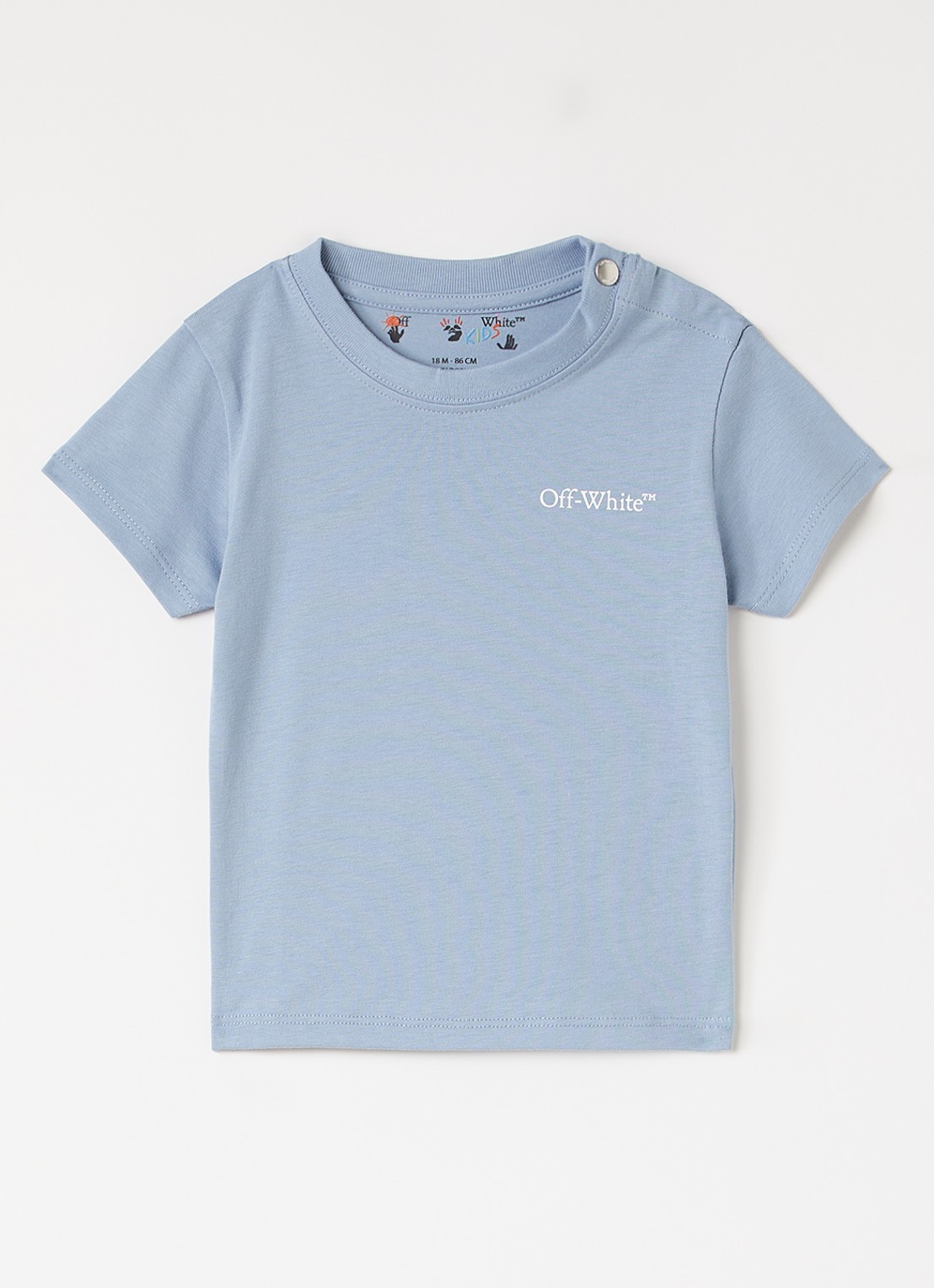 Off-White Scribble Diag T-shirt met logo- en backprint - voorkant staalblauw