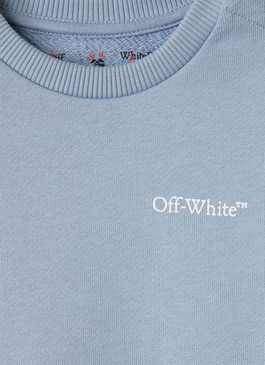 Off-White Scribble sweater met logo- en backprint - detail 3 lichtblauw