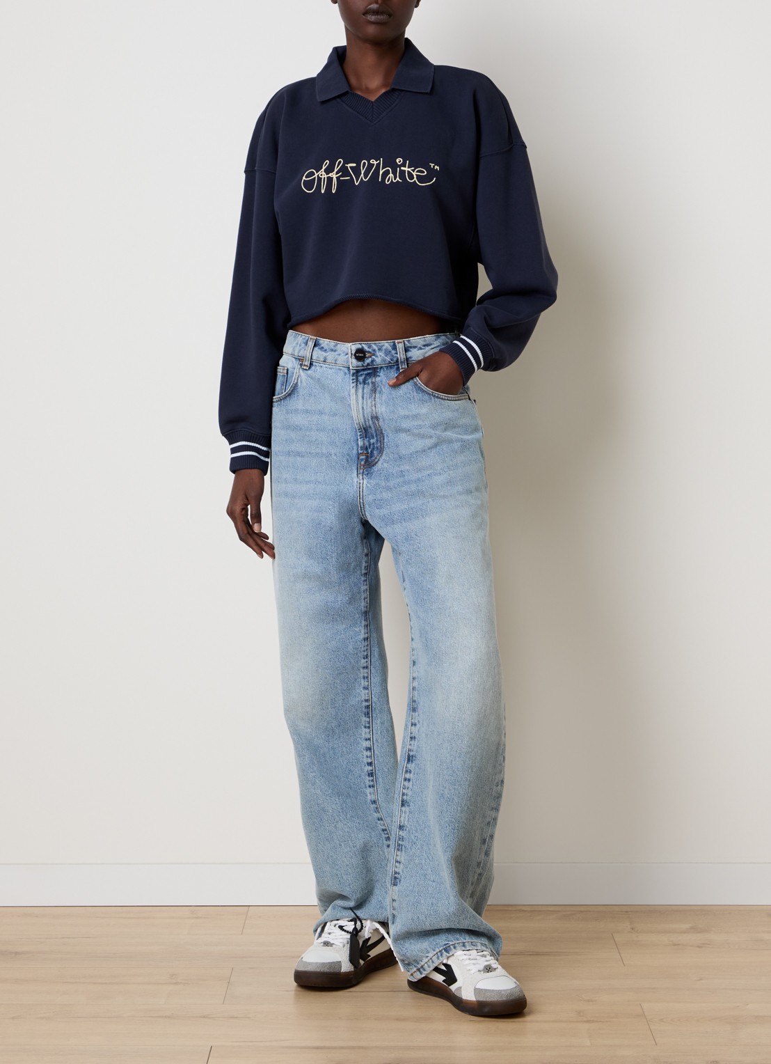 Off-White Script polo met logo - voorkant 5 donkerblauw