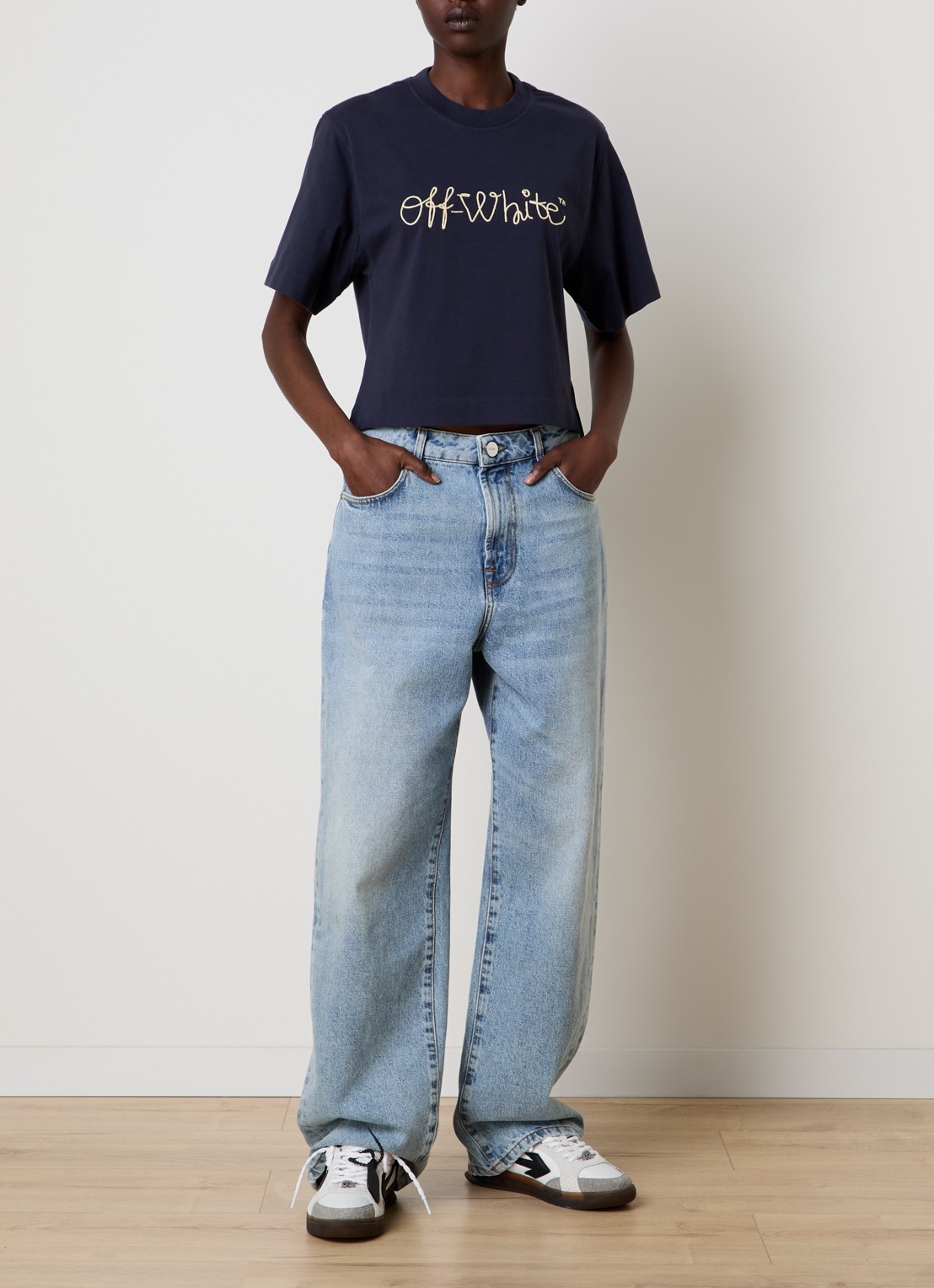 Off-White Script T-shirt met logo - voorkant 3 donkerblauw
