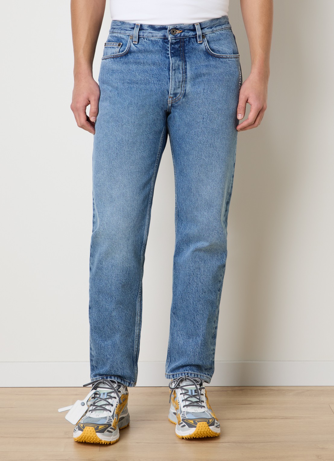 Off-White Straight leg jeans met medium wassing en logo - detail 4 indigo
