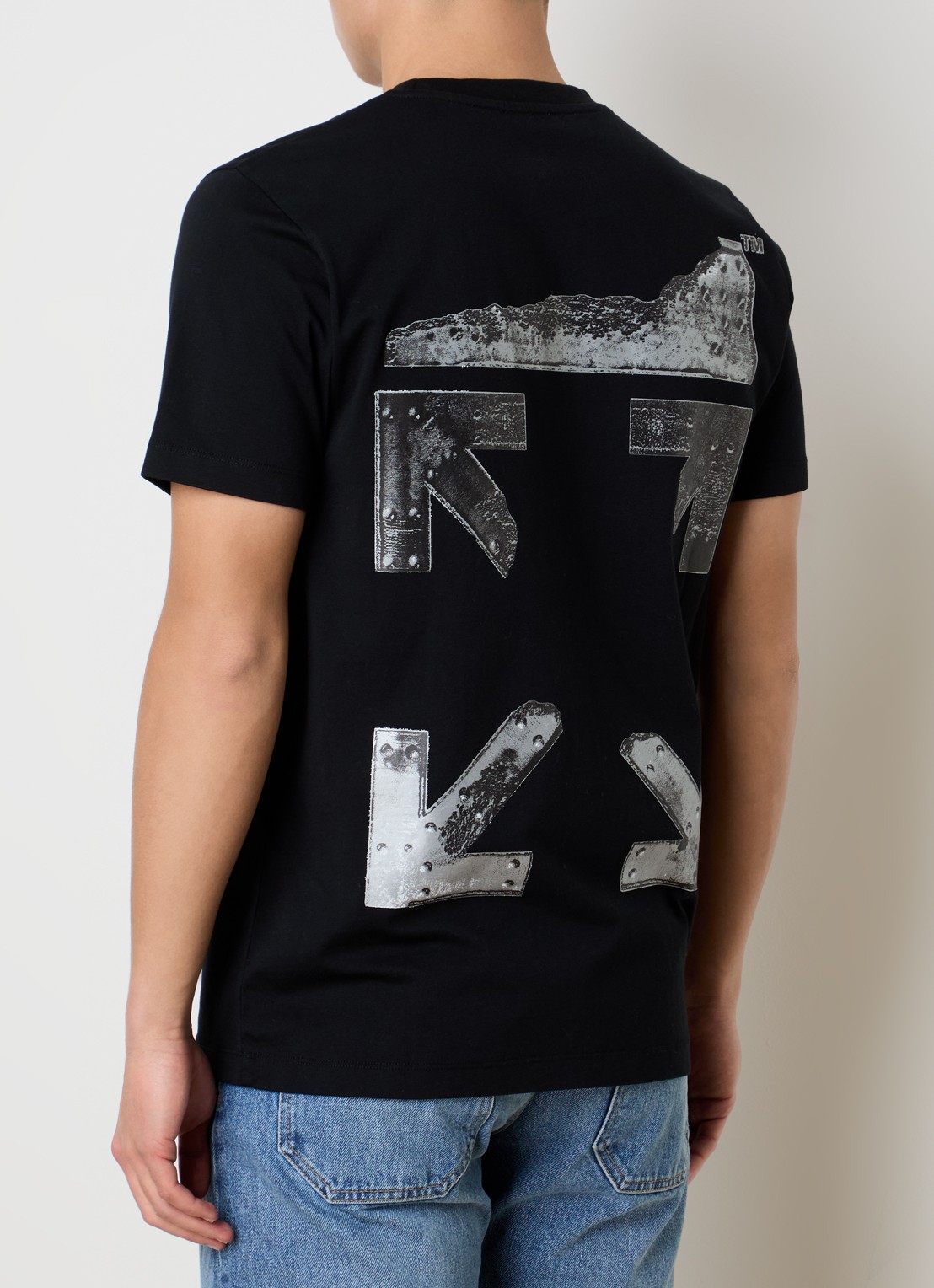 Off-White T-shirt met logo- en backprint - detail zwart