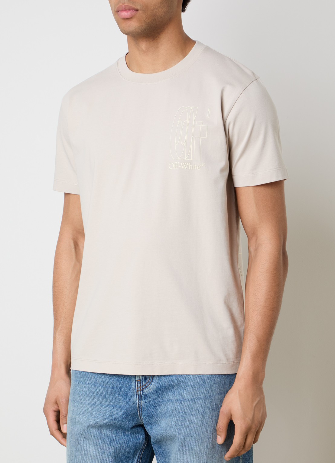 Off-White T-shirt met logo- en backprint - achterkant 5 beige