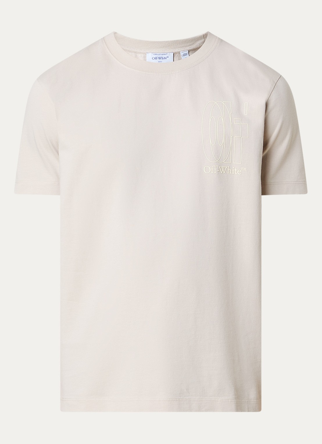 Off-White T-shirt met logo- en backprint - voorkant beige