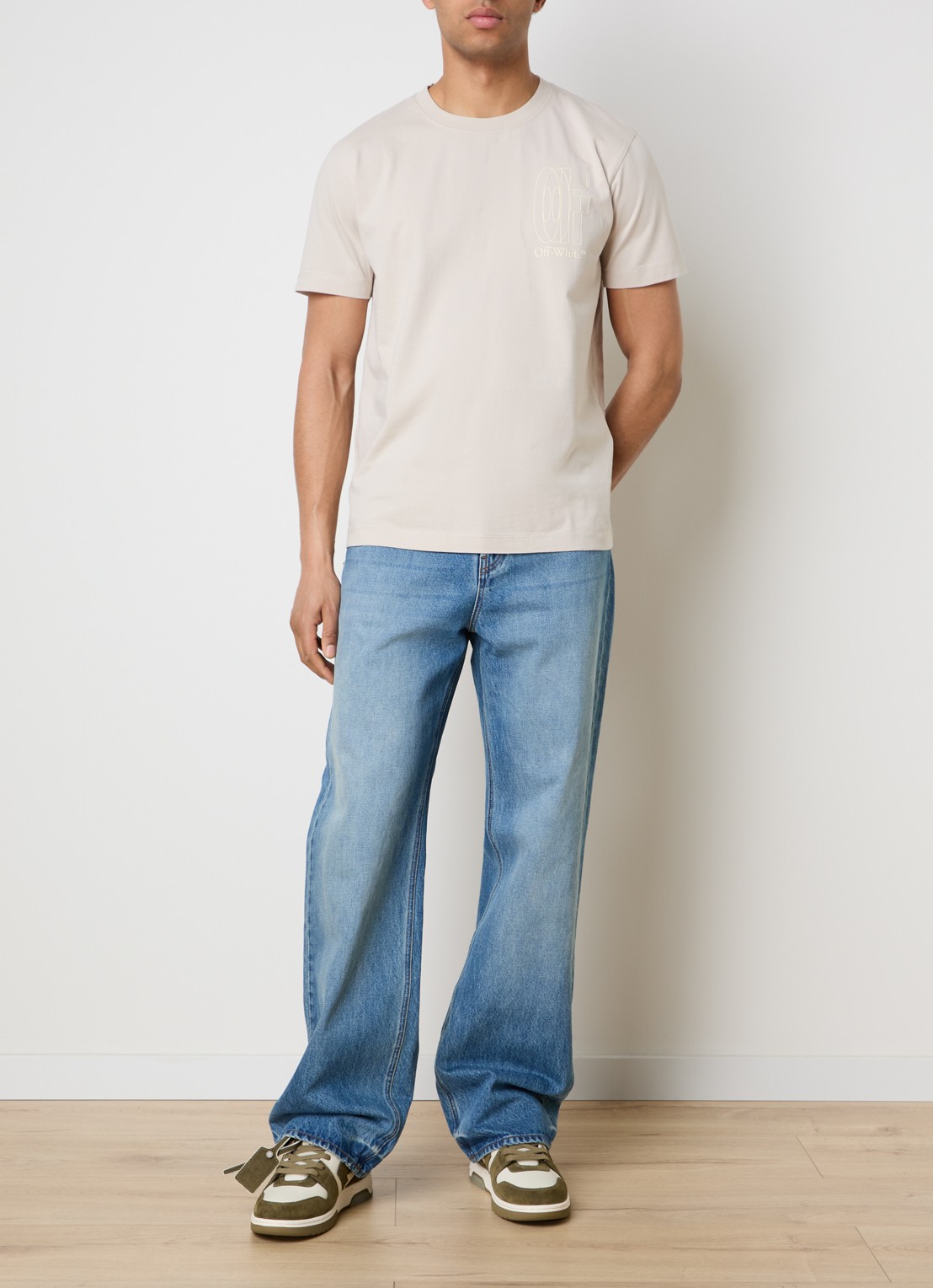 Off-White T-shirt met logo- en backprint - voorkant 2 beige